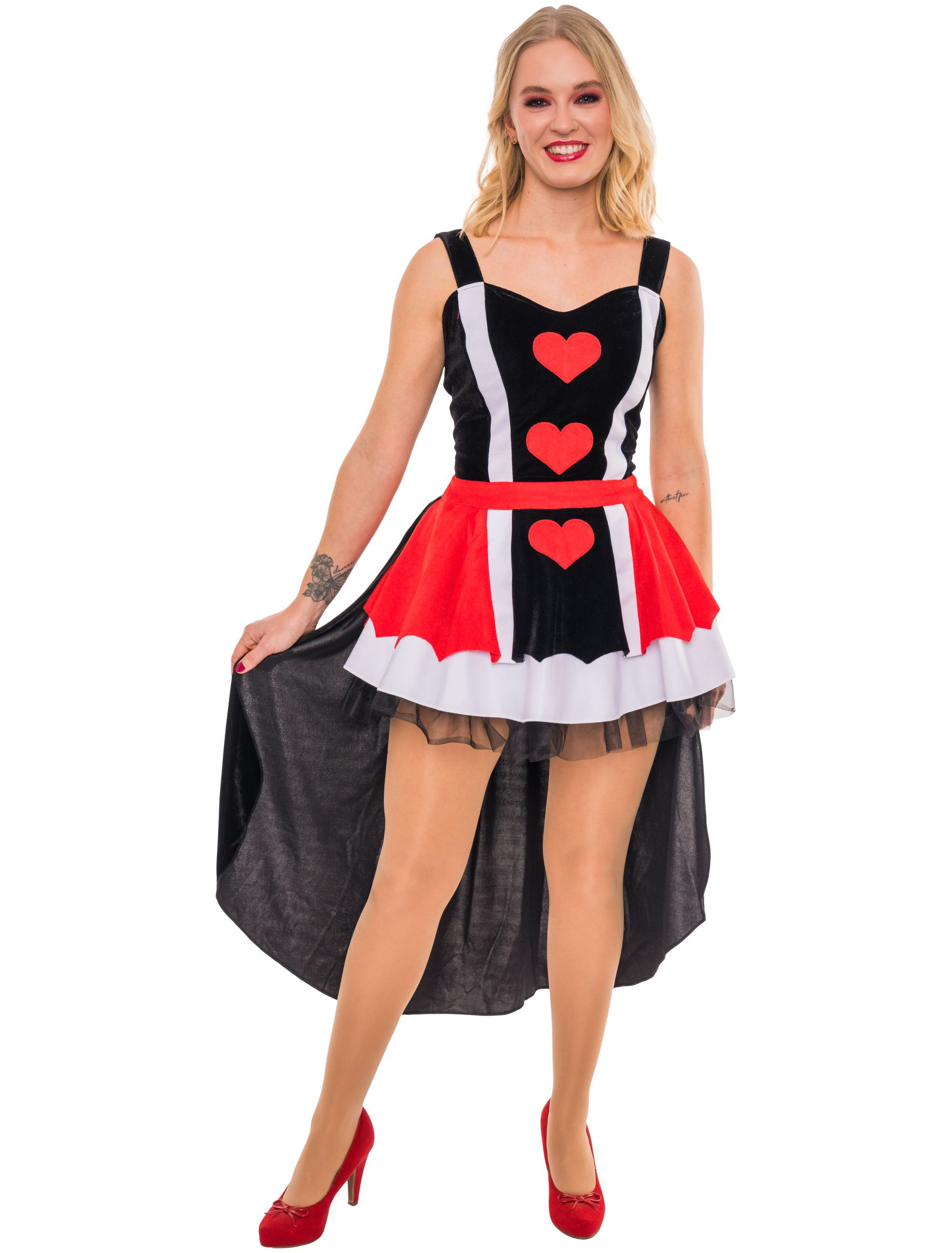 Kleid Herzkönigin Damen schwarz/weiß/rot XS