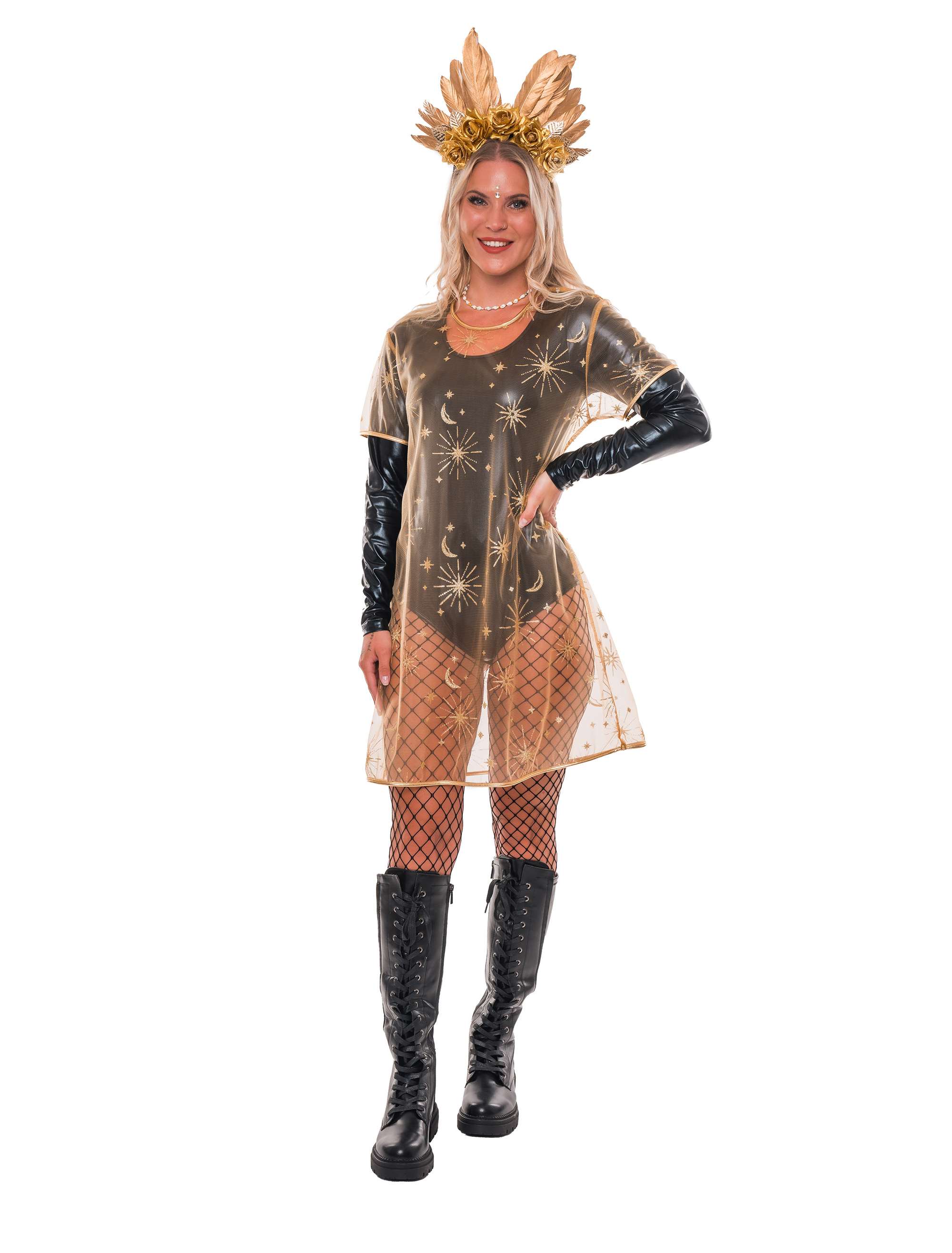 Kleid Sterne Damen gold 2XL/3XL