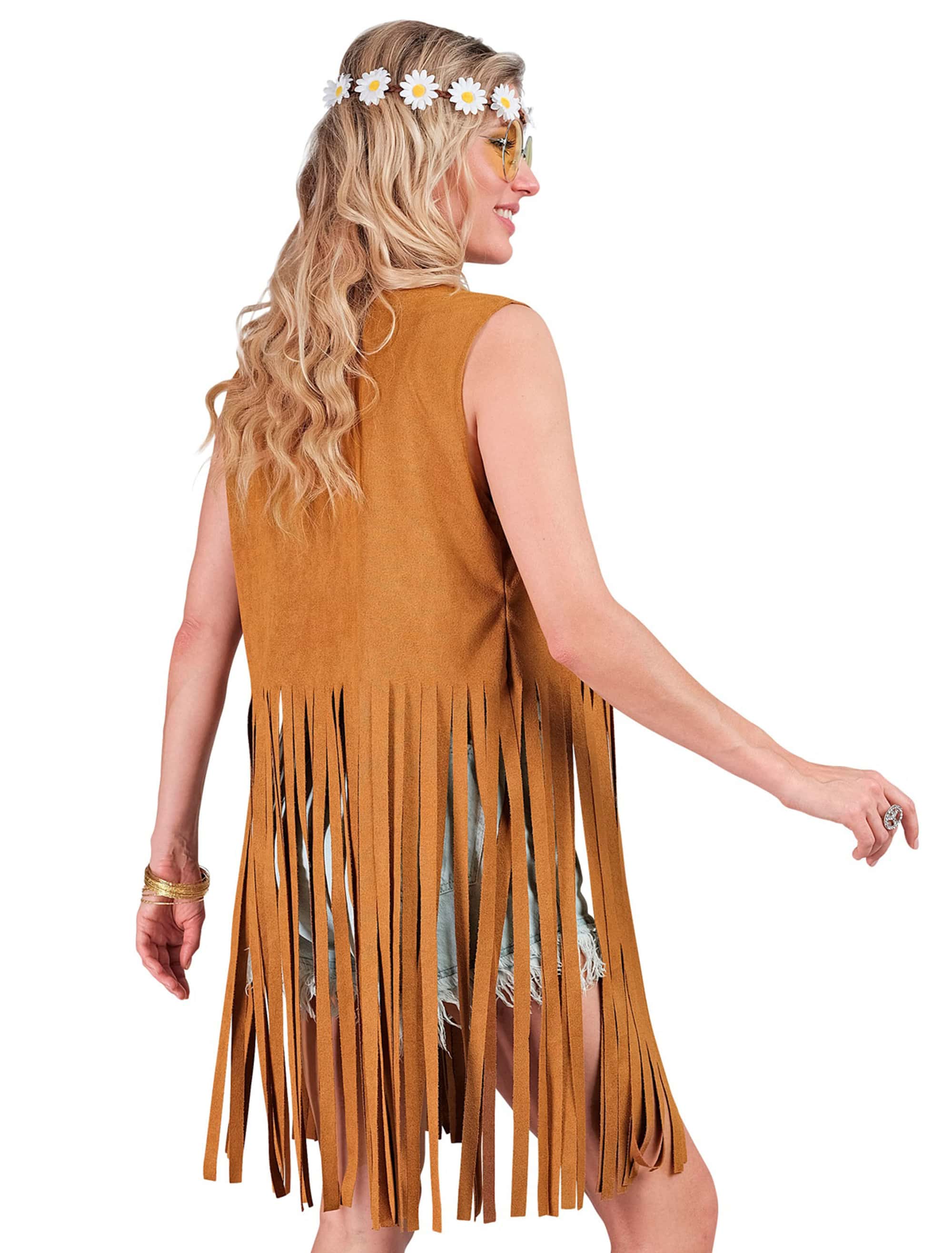 Weste Hippie mit Fransen Damen hellbraun 2XL
