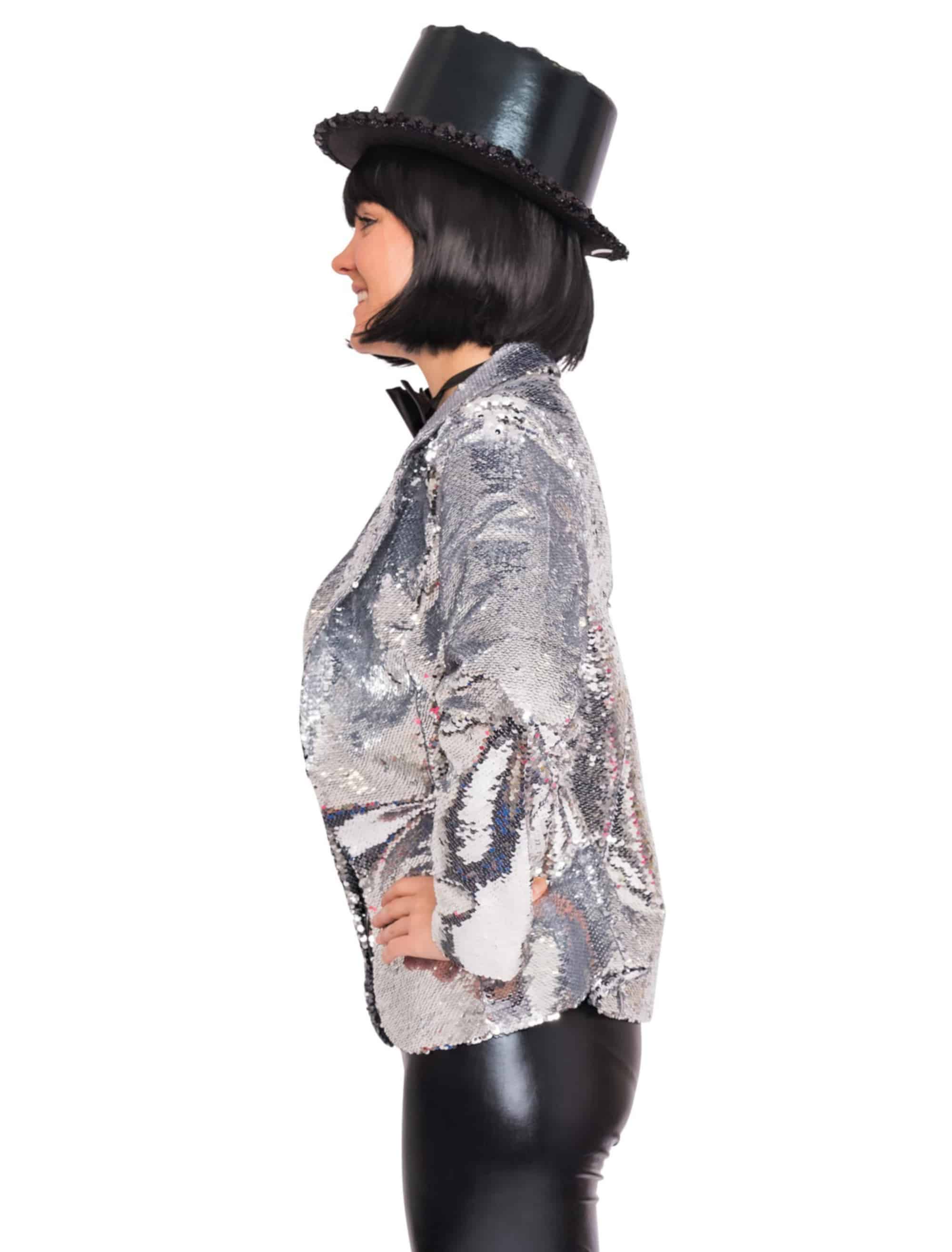Jacke Pailletten Damen silber 2XL