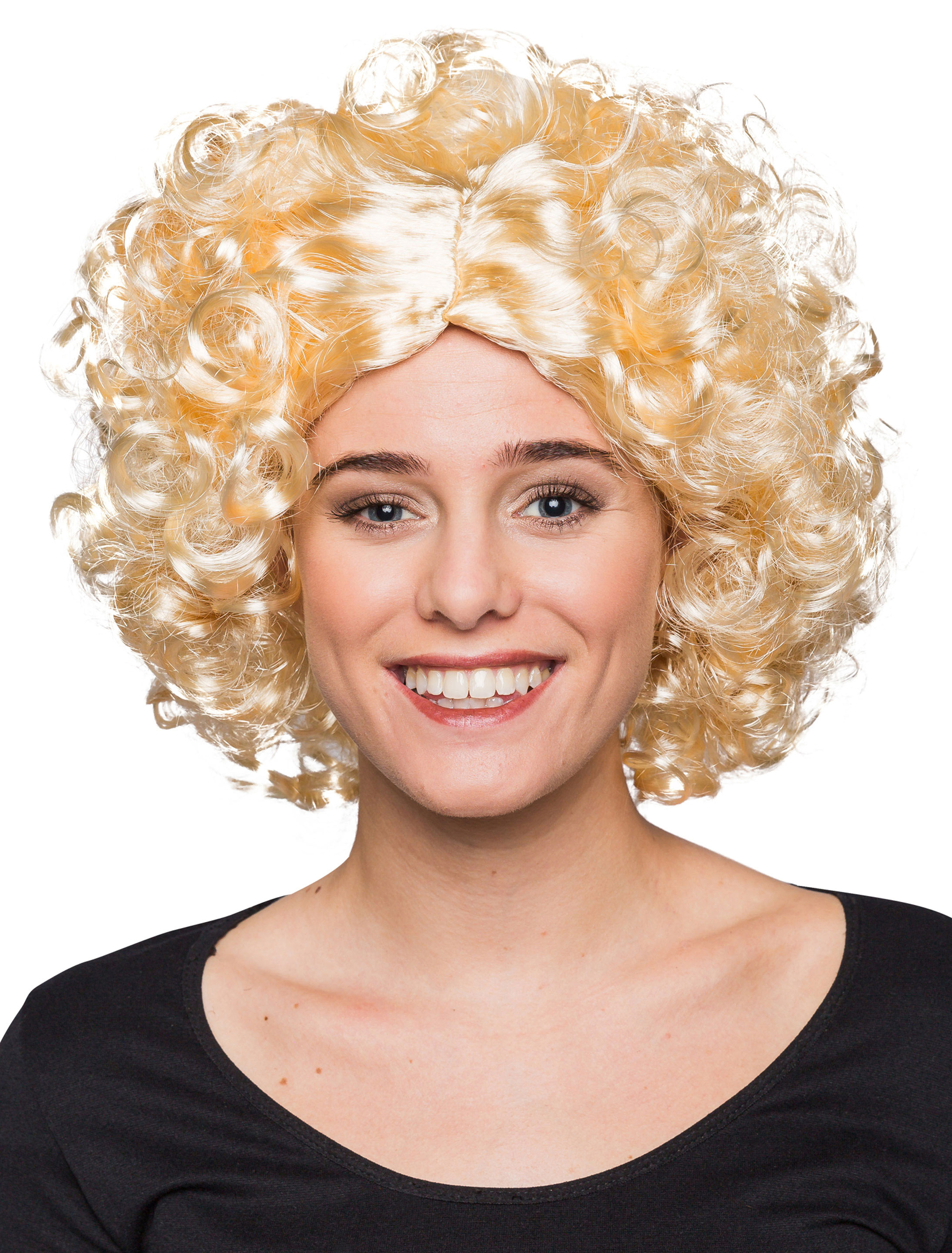 Perücke kurzer Lockenkopf mit Scheitel blond