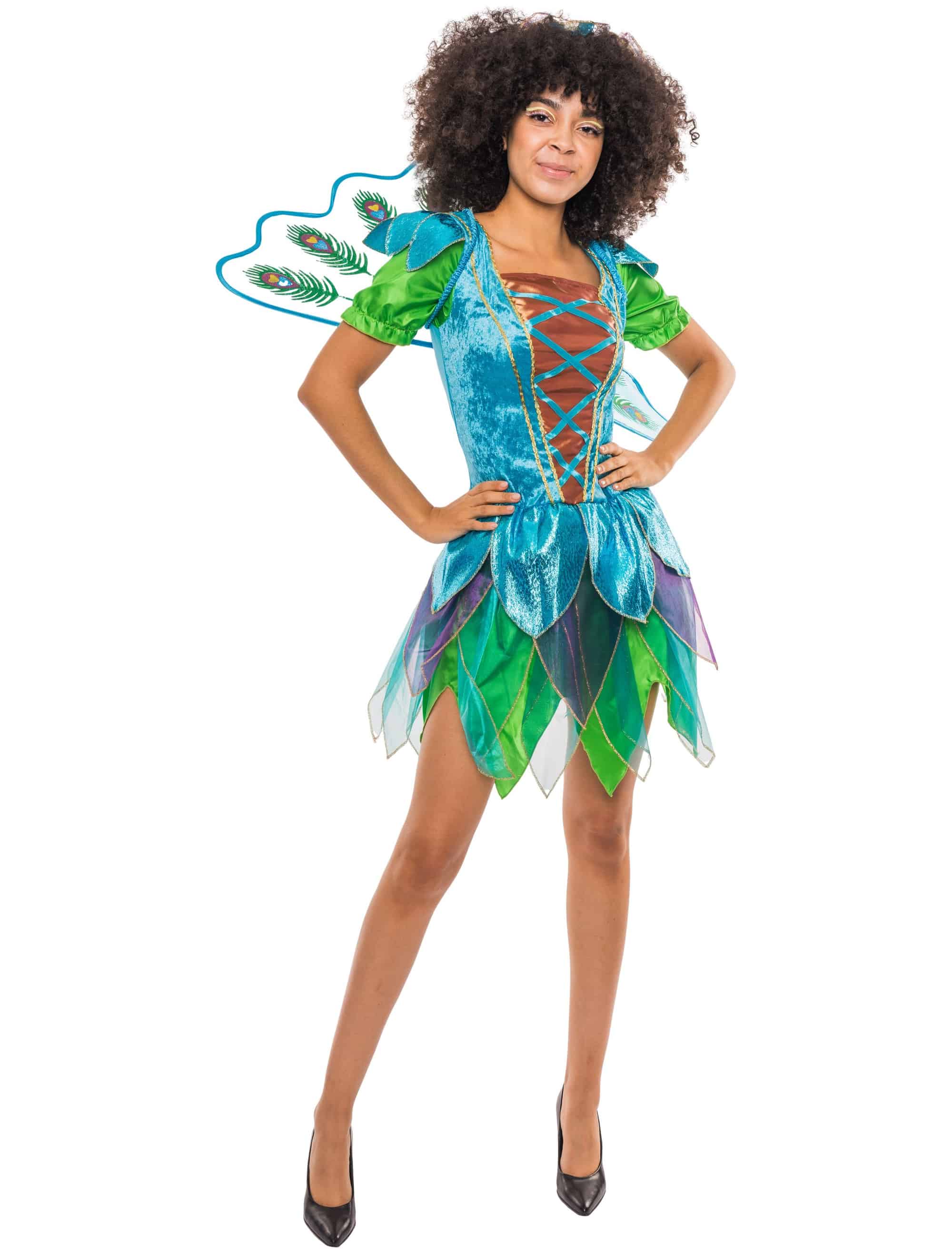 Kleid Pfau 2-tlg. Damen blau/grün 44-46