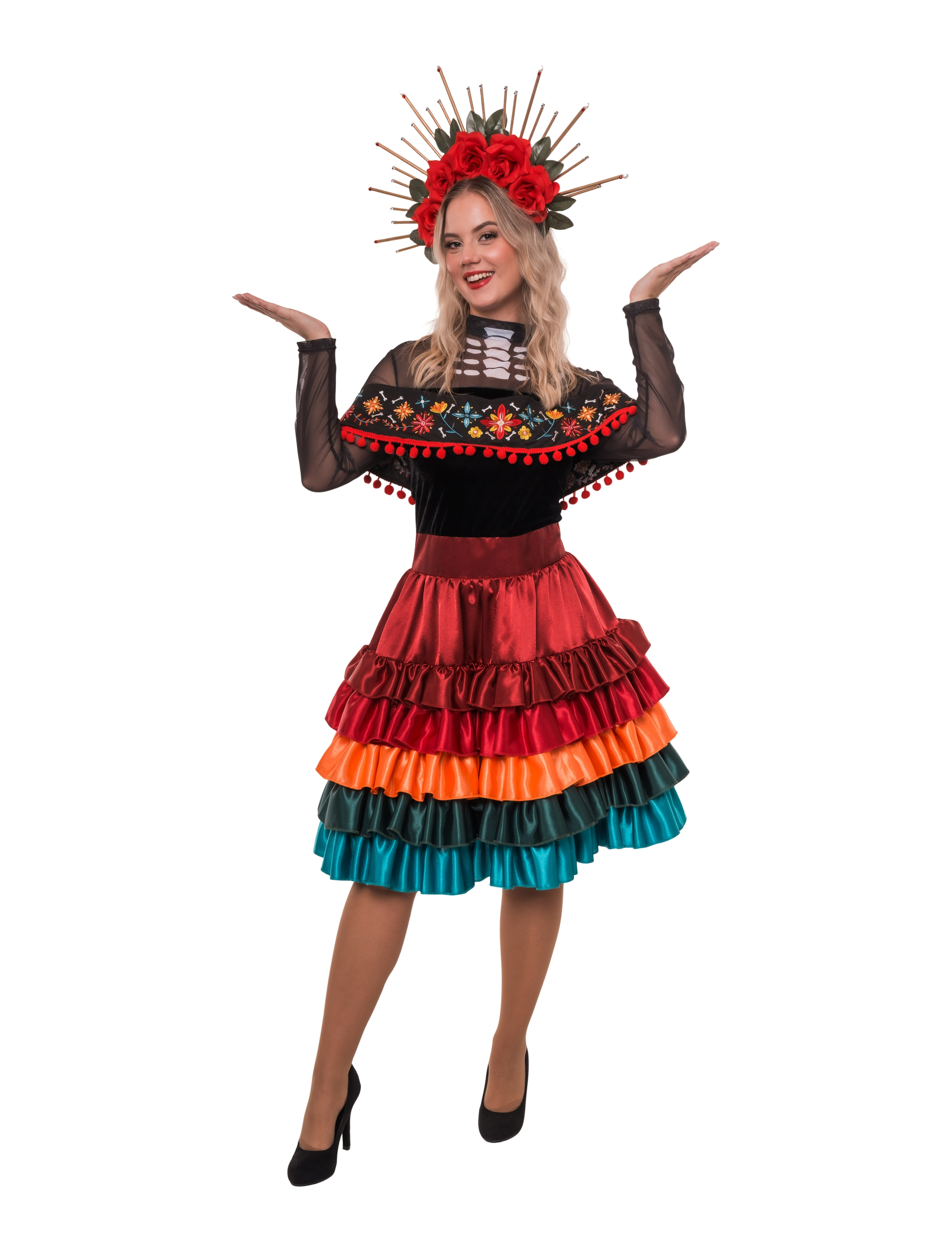 Kleid Dia de los muertos bunt S/M