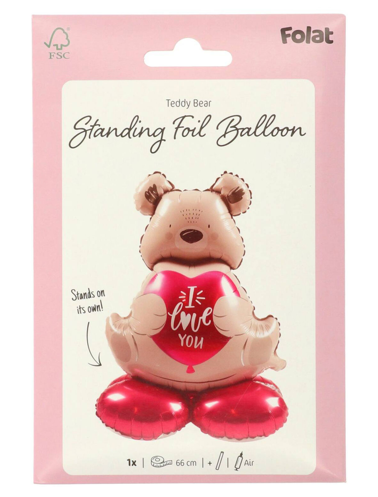 Folienballon I love you Bär stehend 66cm rot/braun