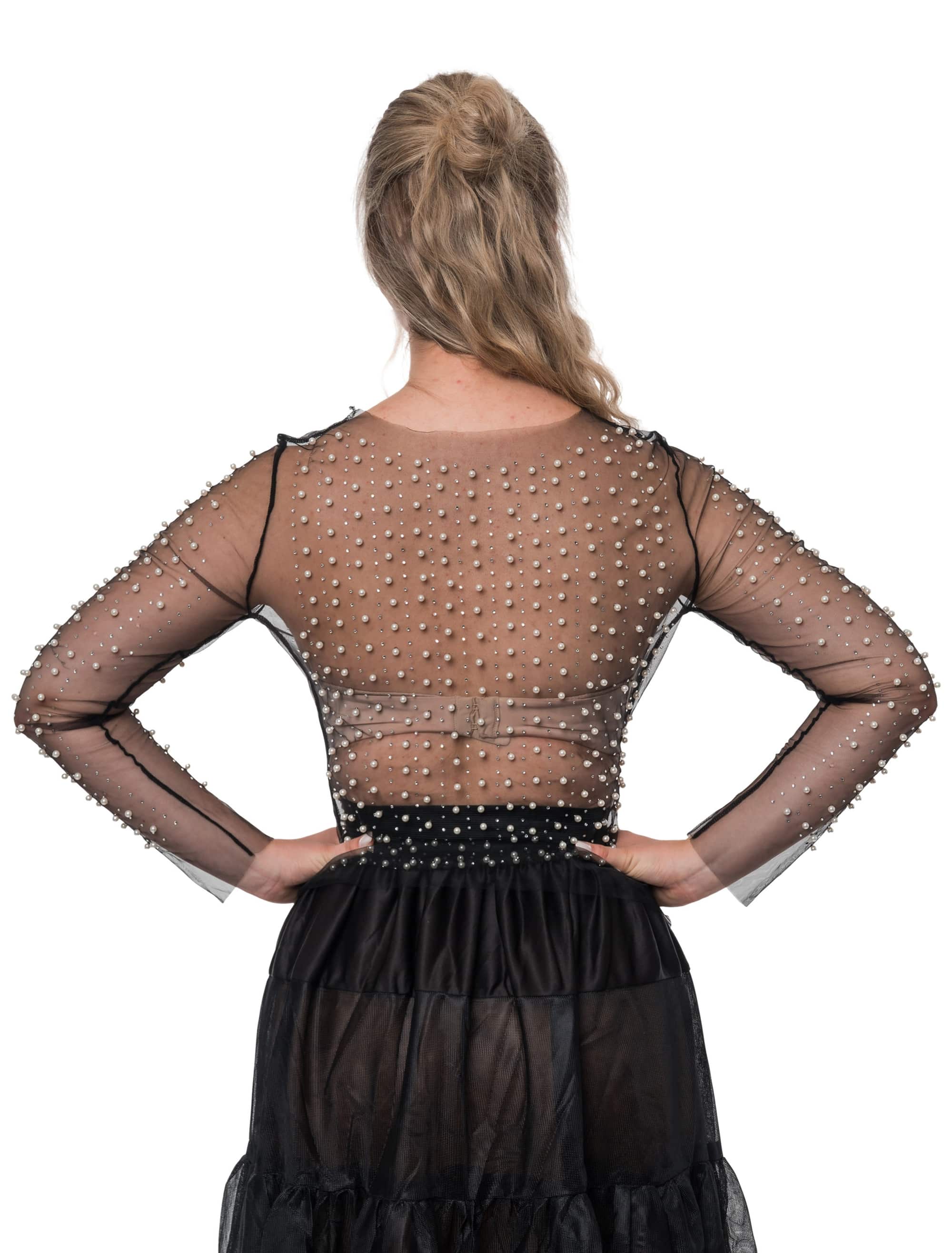 Oberteil Mesh mit Perlen und Strass schwarz S/M