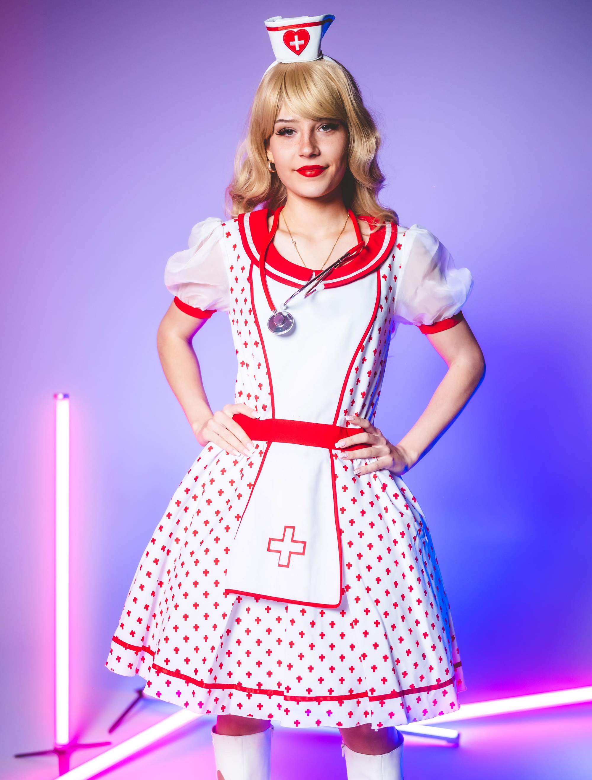 Kleid Krankenschwester mit Kreuz Damen rot/weiß S