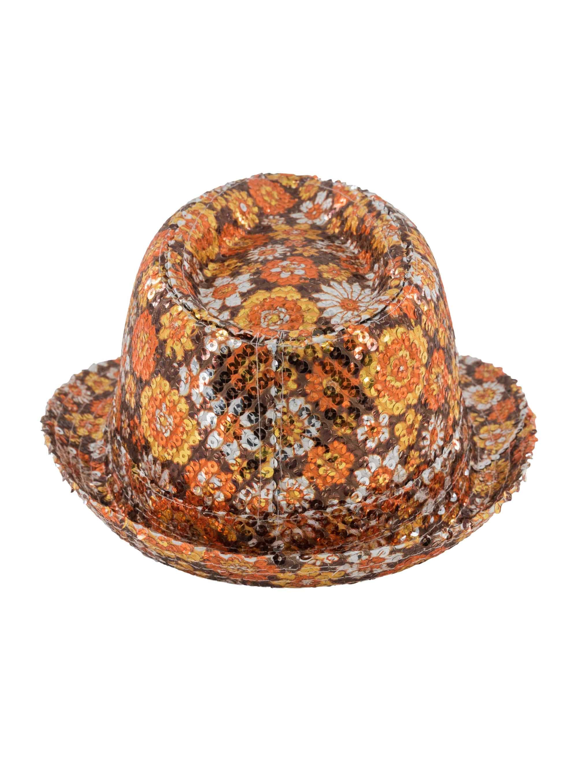 Hut Fedora Pailletten Blumen braun/gold one size