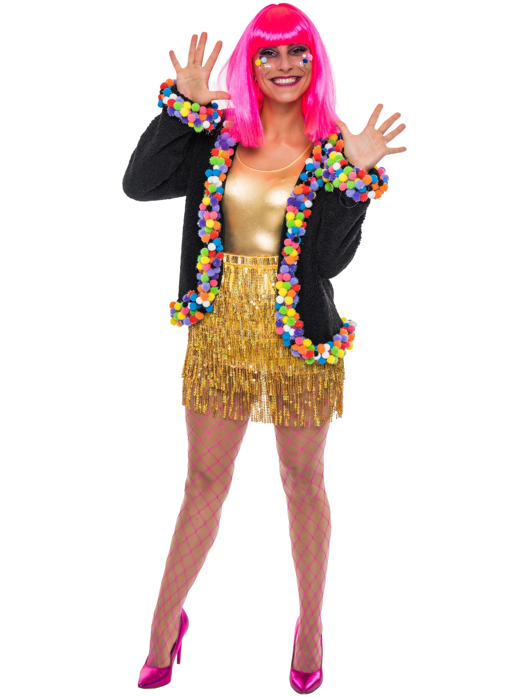 Jacke mit Pompoms Damen bunt S-M