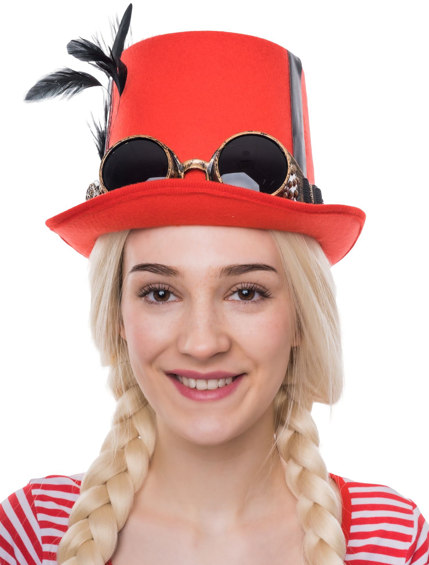 Hut Steampunk mit Brille rot one size