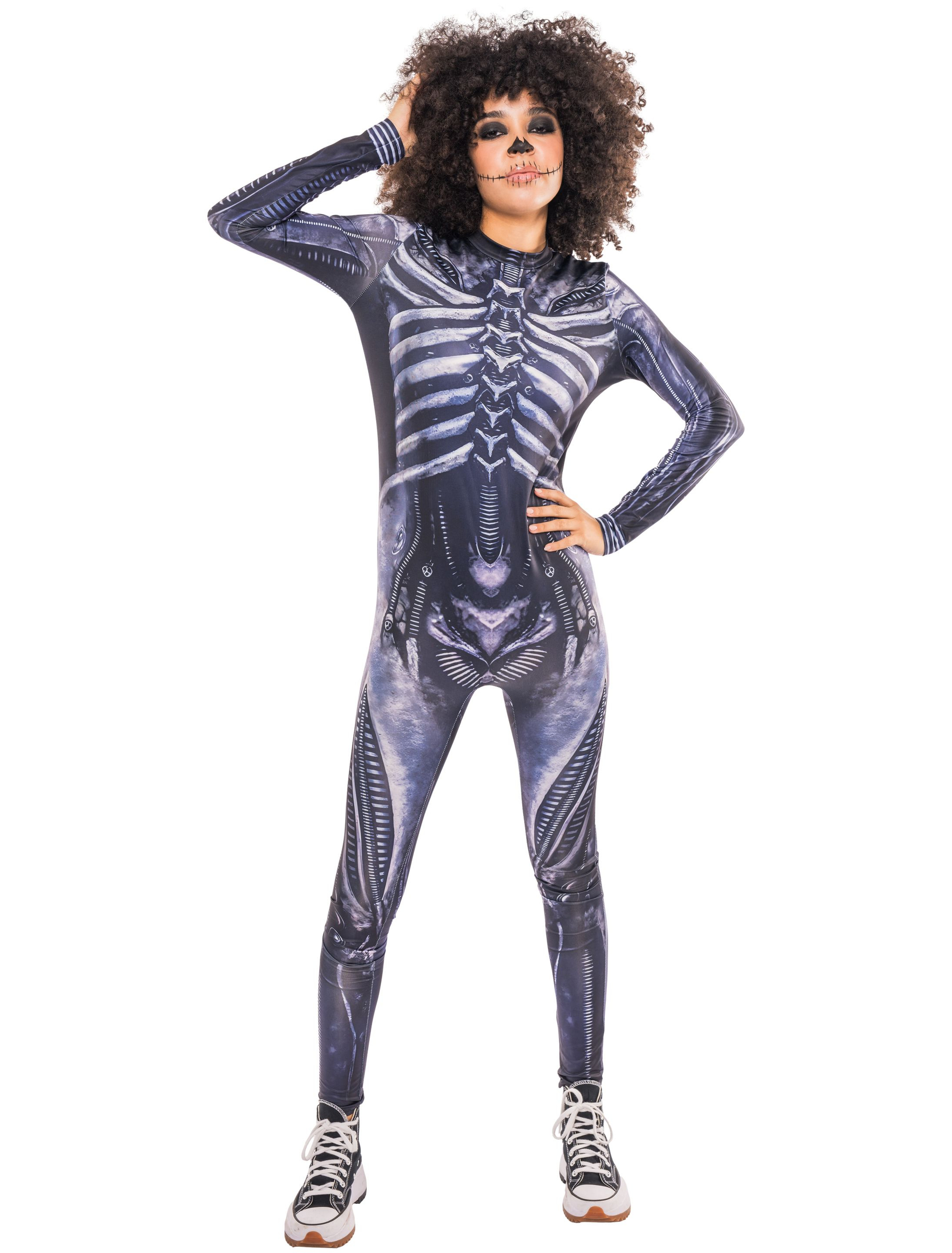 Jumpsuit Skelett Print Damen schwarz/weiß S/M