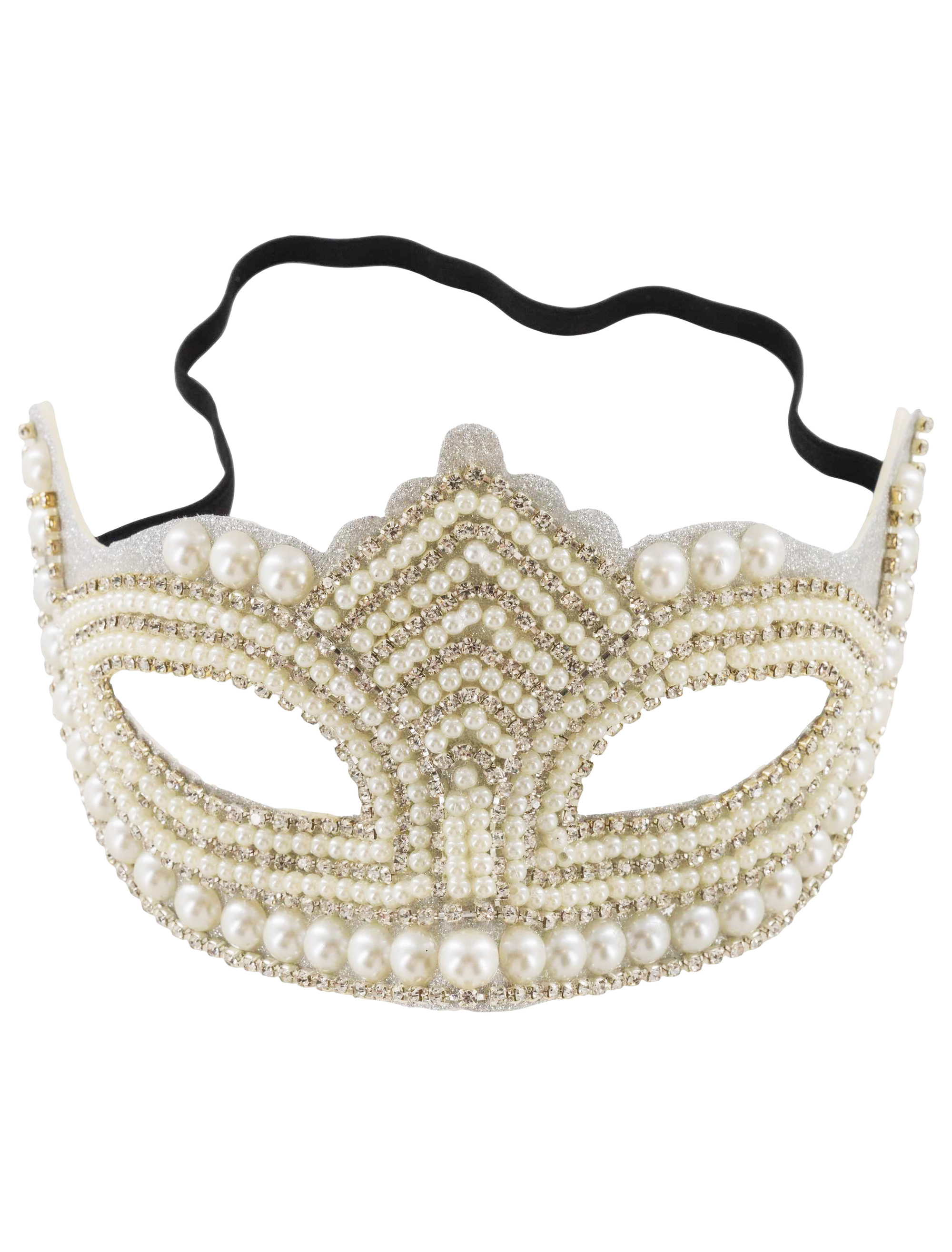 Maske Perlen weiß/silber