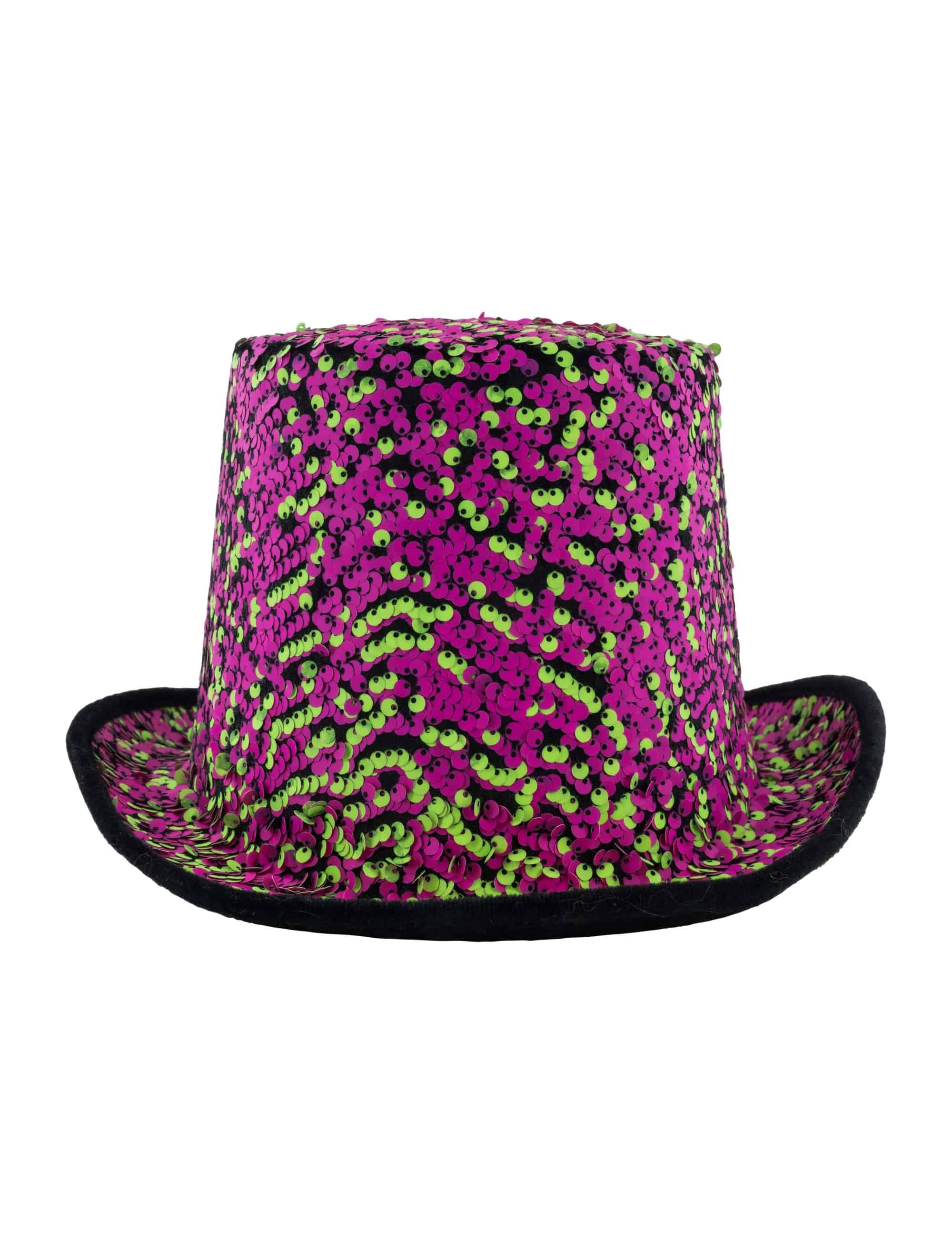Zylinder Pailletten pink/grün one size