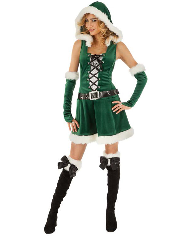 Kleid Weihnachtself 5tlg. Damen grün XS