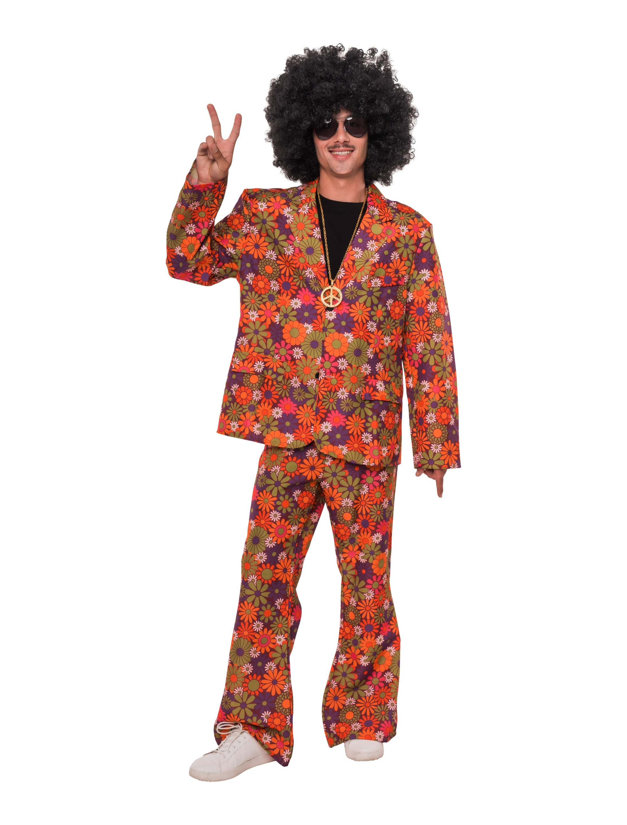 Anzug Hippie 2-tlg. Blumen Herren bunt XL/2XL