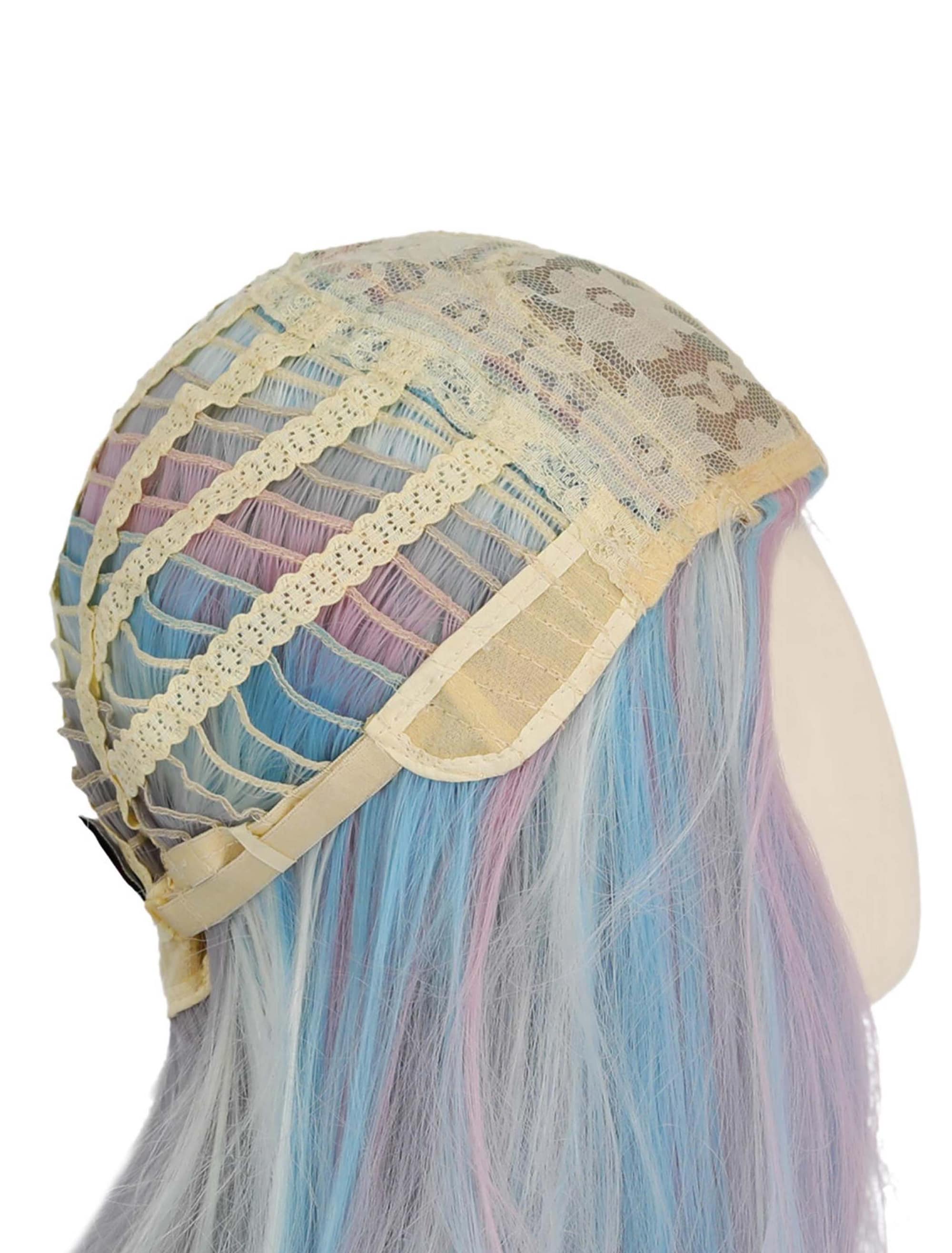 Perücke Langhaar glatt mit Pony lila/blau