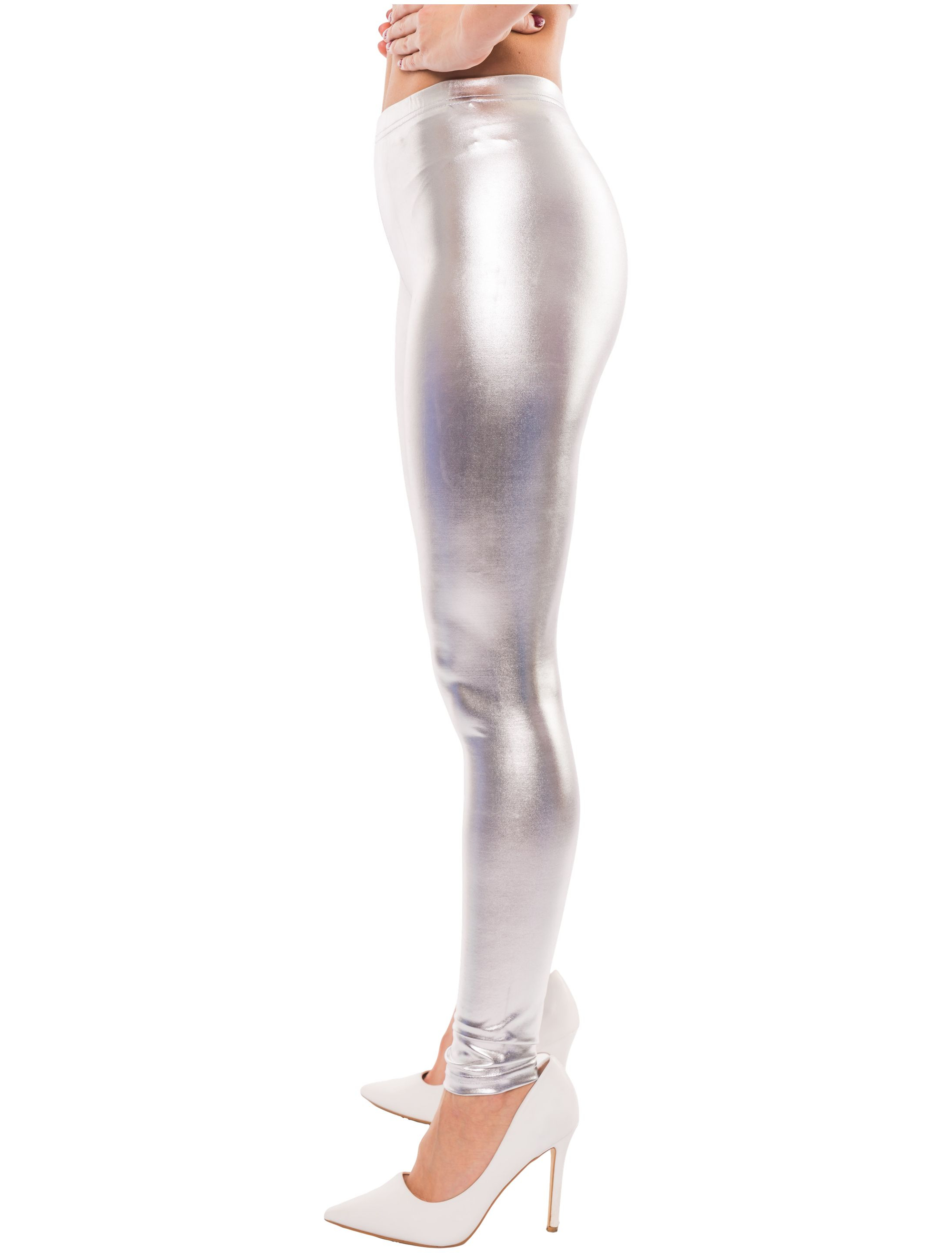 Leggings metallic Damen silber L/XL