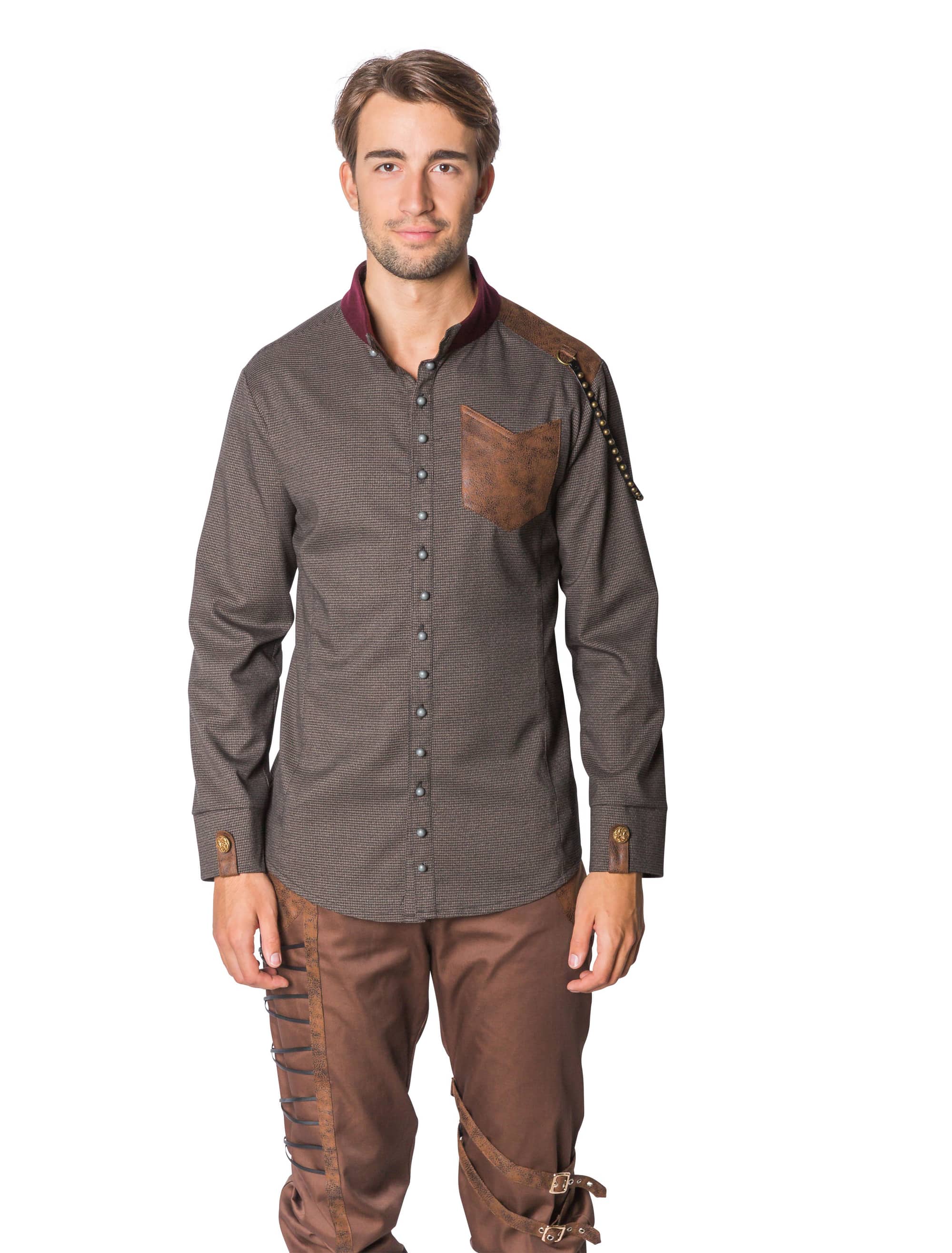 Hemd Steampunk Vintage Herren braun 56