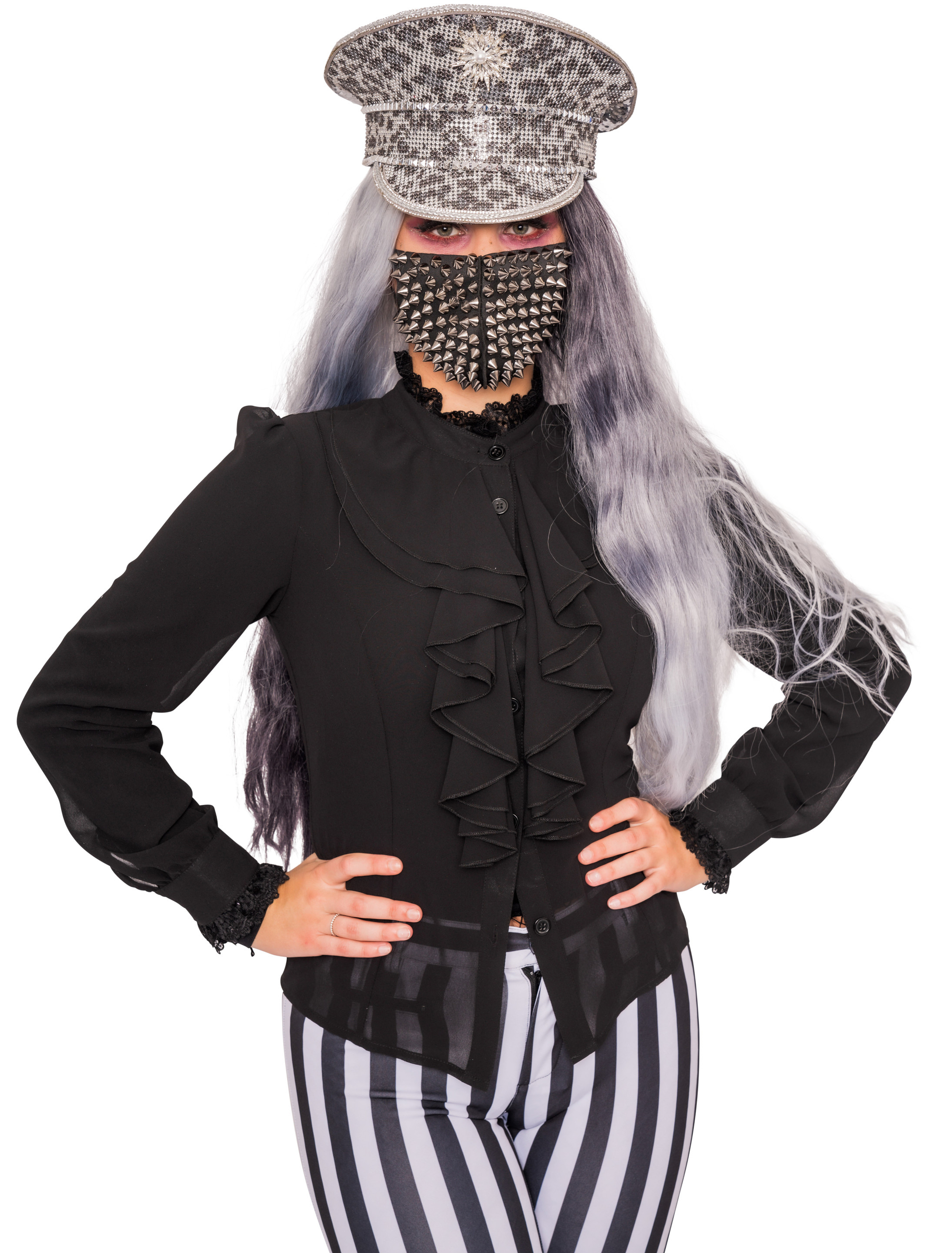 Bluse mit Volant & Spitze Damen schwarz 3XL