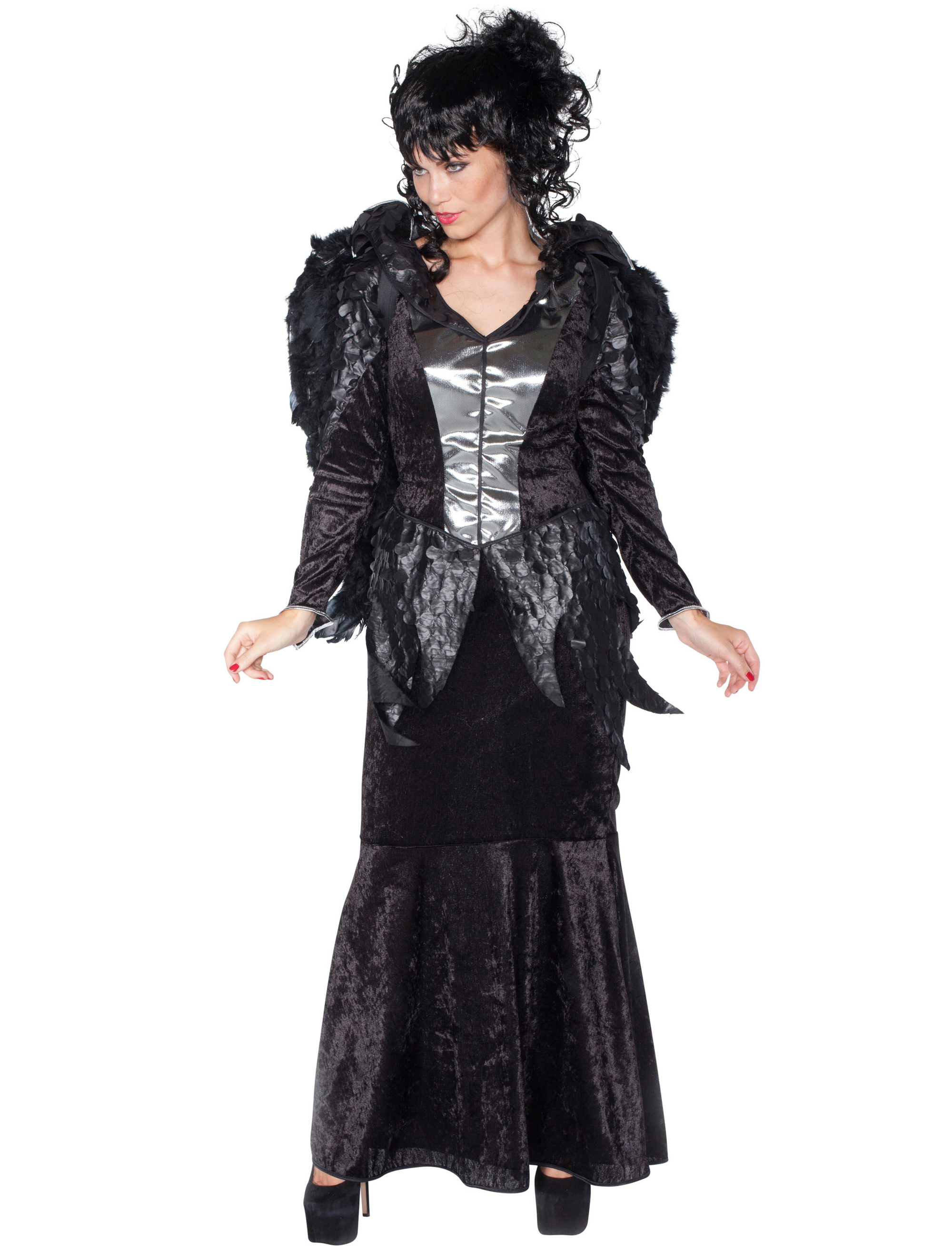 Kleid Hexe Damen silber/schwarz 36
