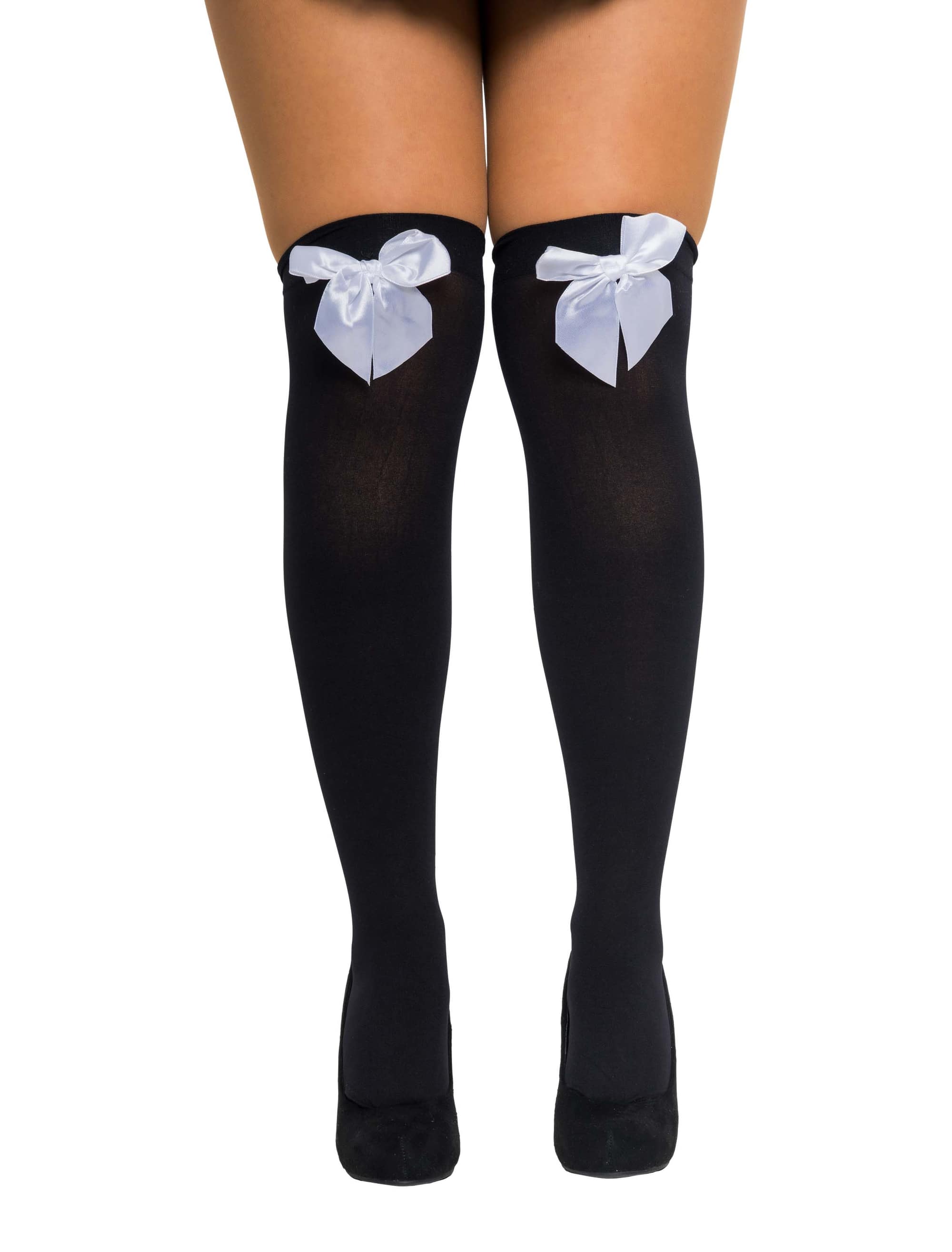 Overknee Strümpfe mit Schleife Damen schwarz/weiß one size