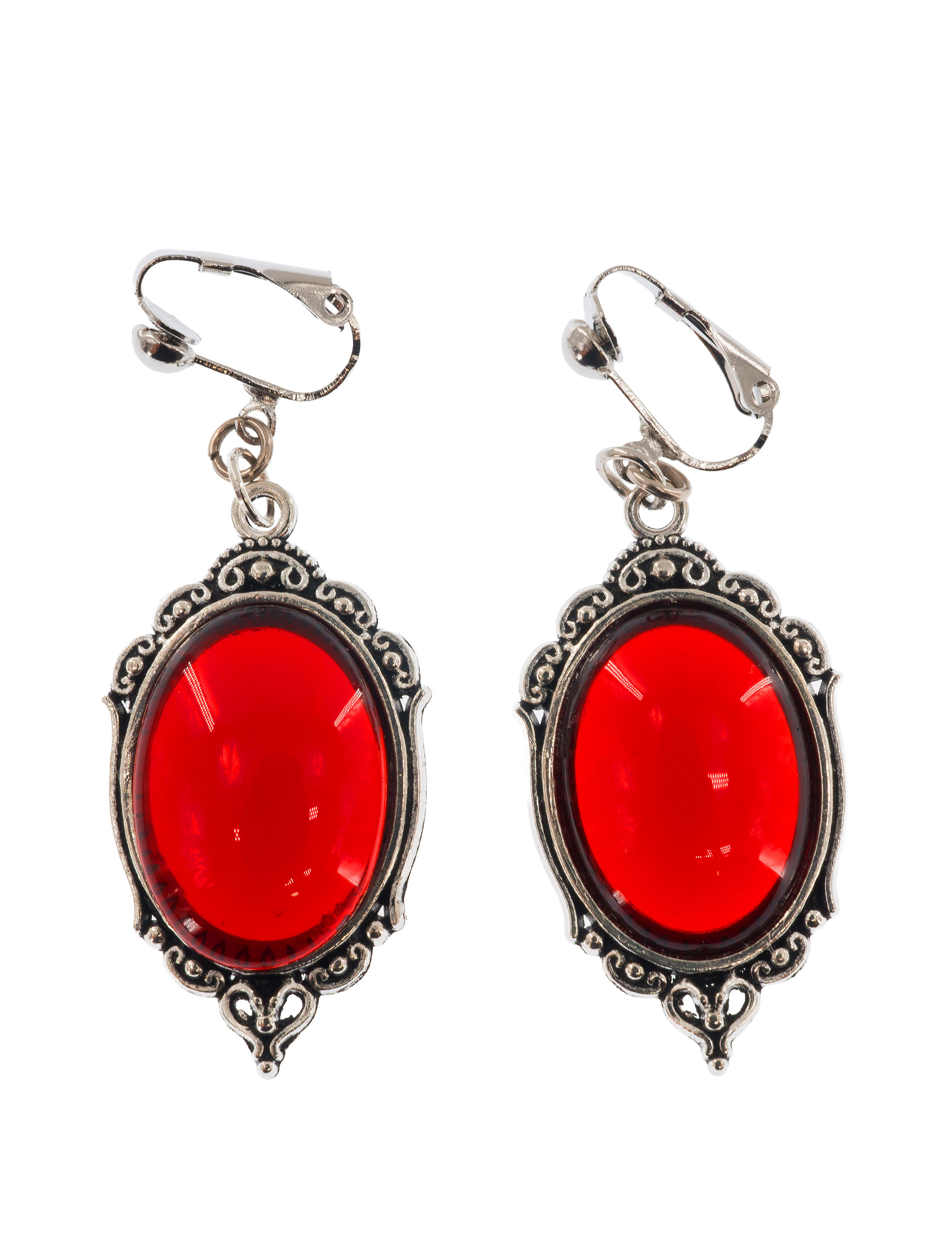 Ohrclips Blutstein rot/silber
