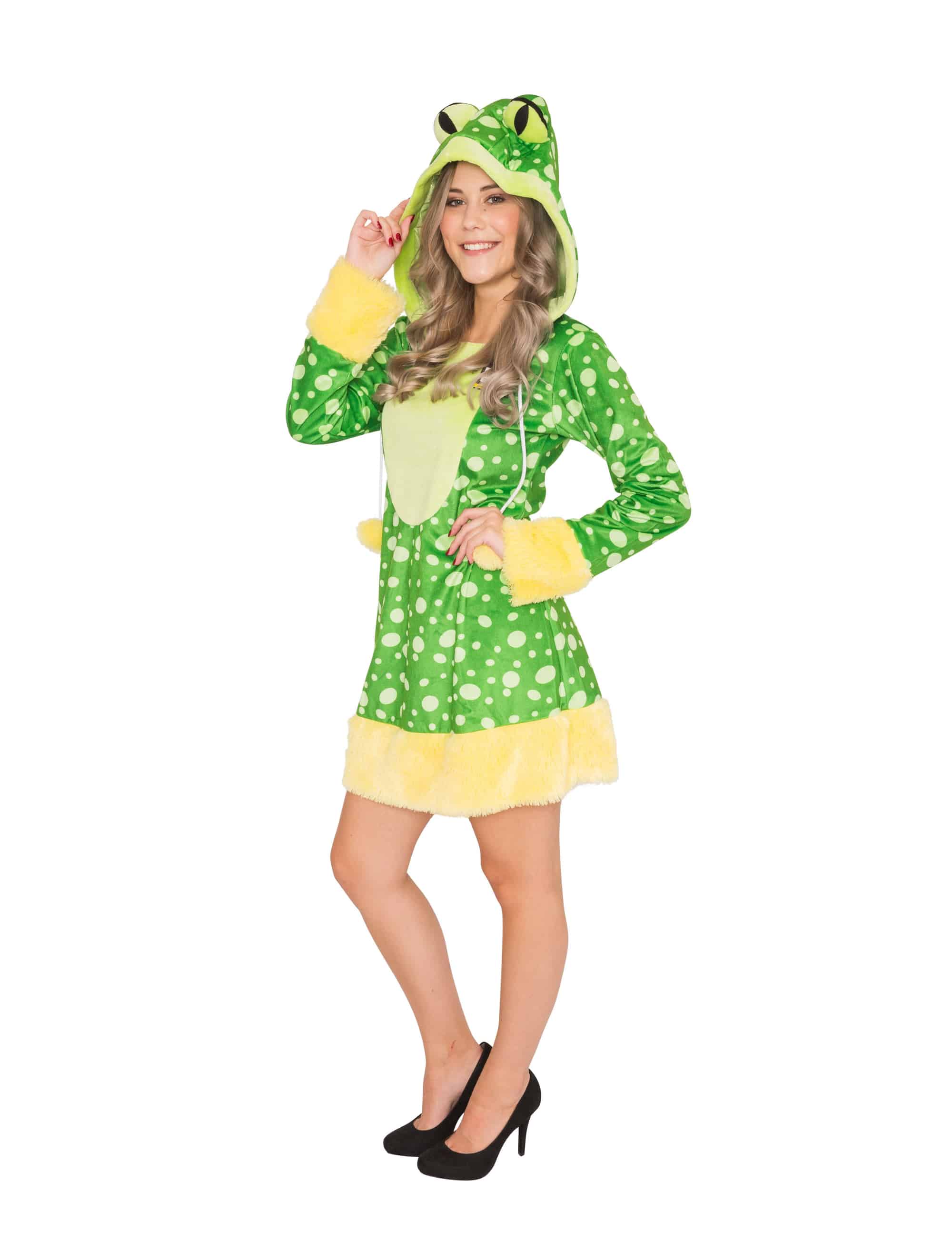 Kleid Plüsch Frosch Damen grün 38-40