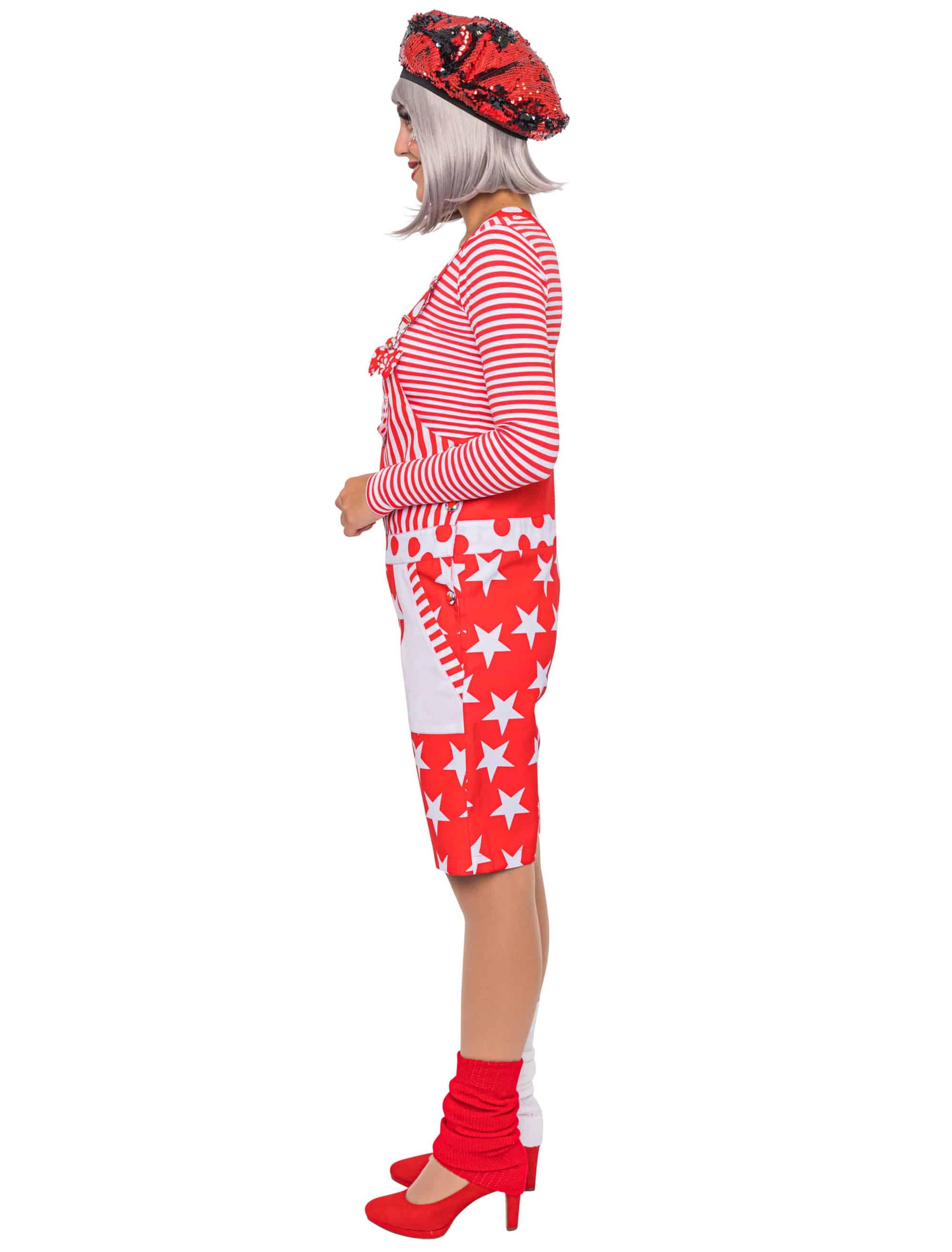 Latzhose kurz Damen rot/weiß S/M