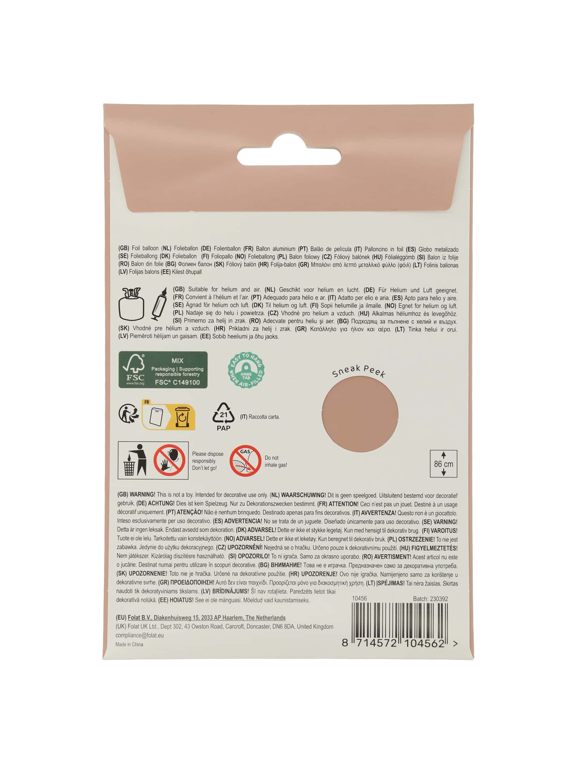 Folienballon Zahl 6 L matt rosa