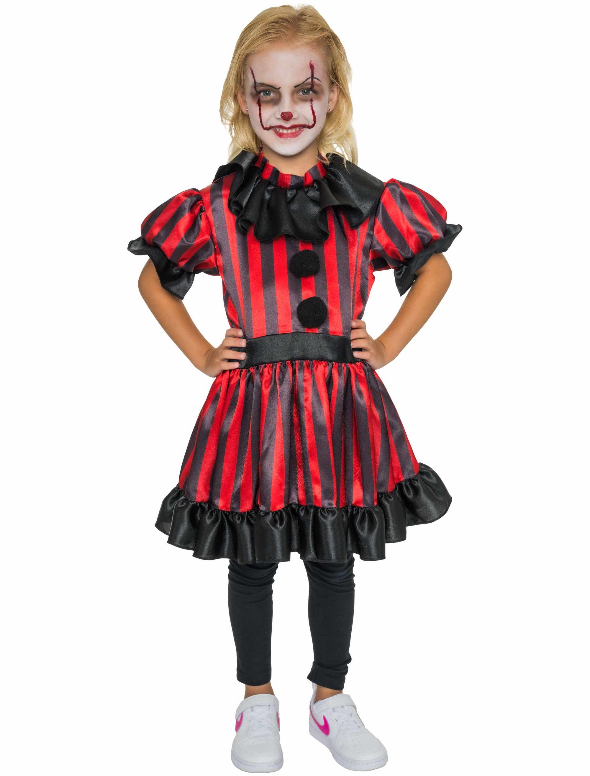 Kleid Gruselclown Kinder rot/schwarz 152