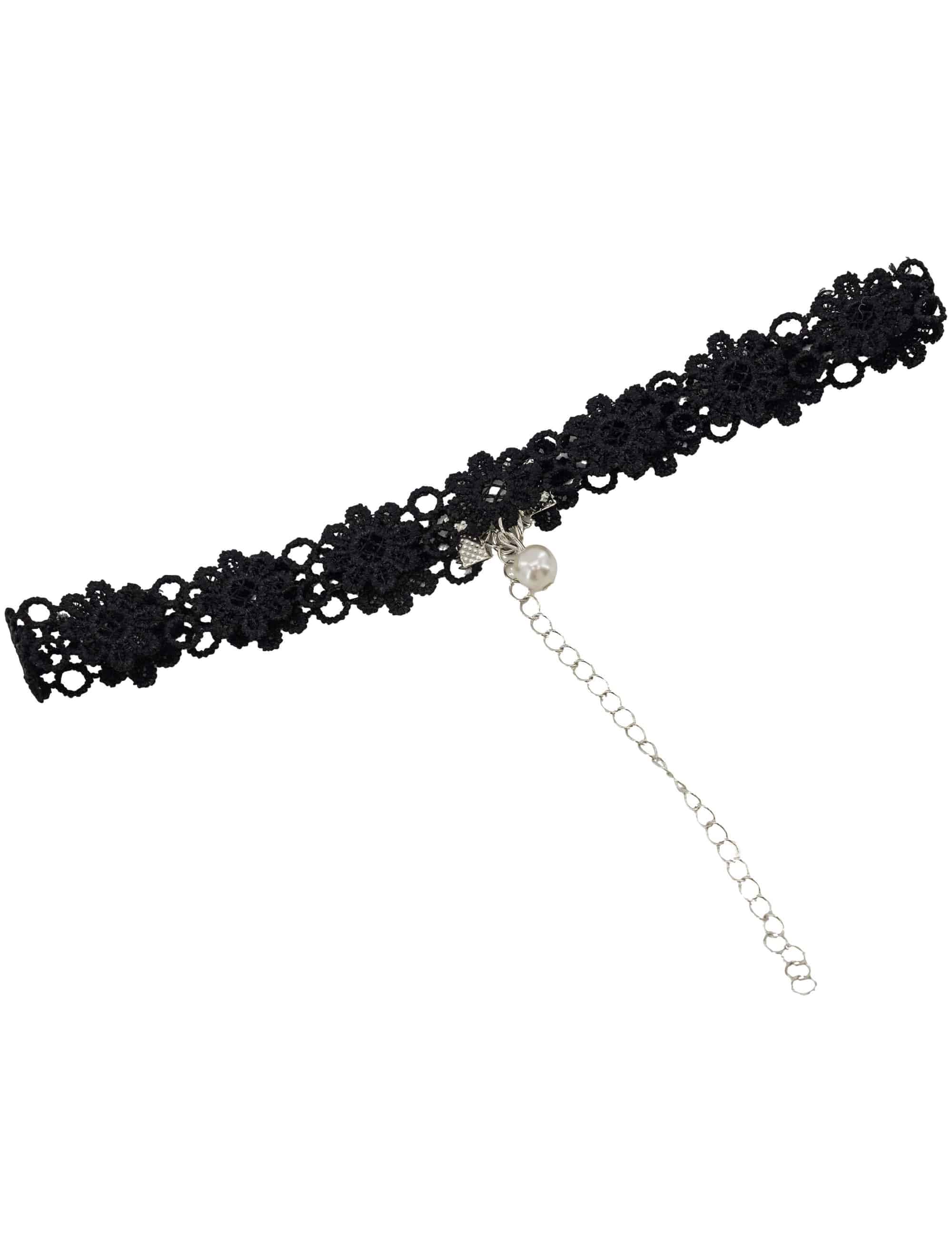 Halsband schwarz mit Perle weiß