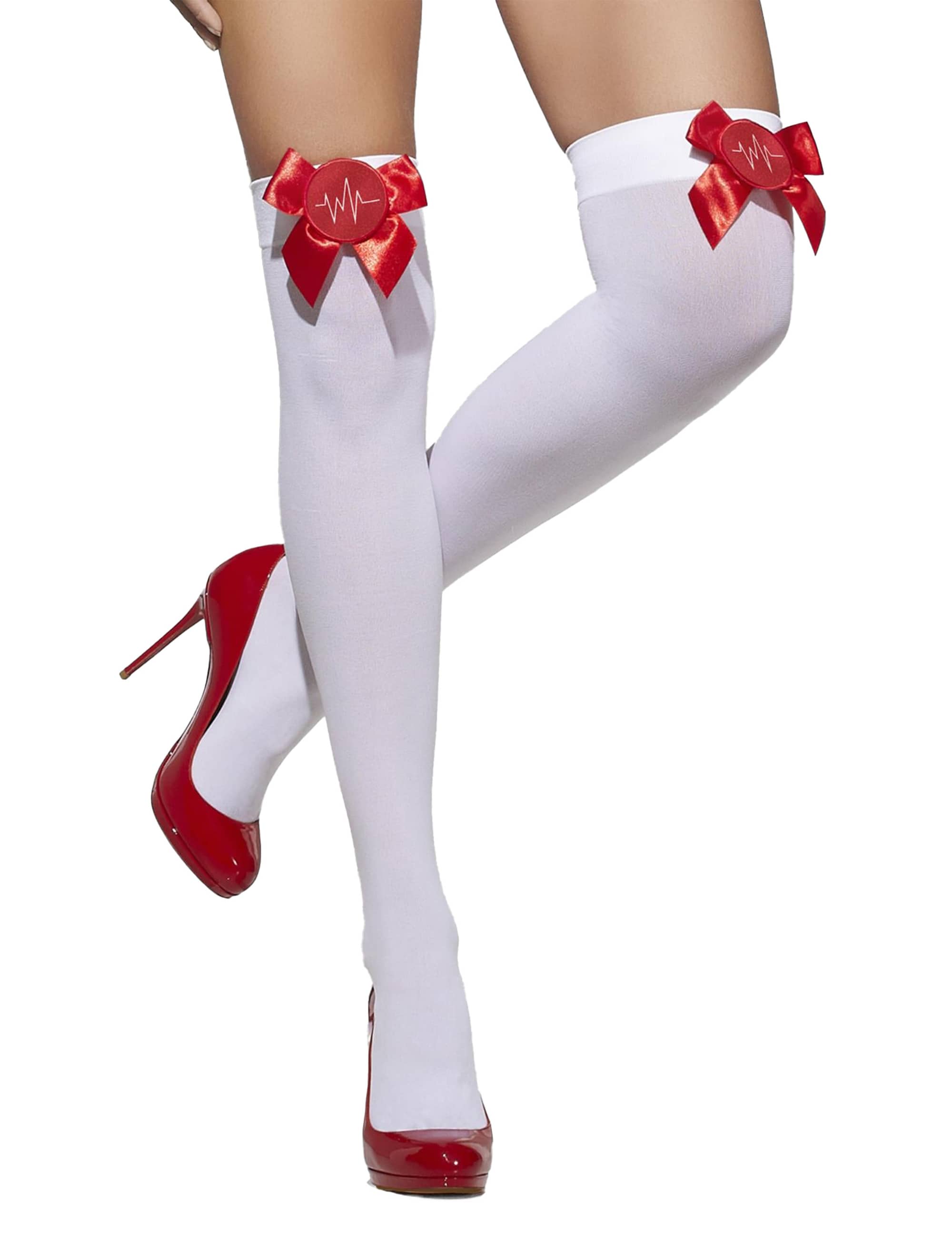 Overknees mit Schleife Damen weiß/rot one size