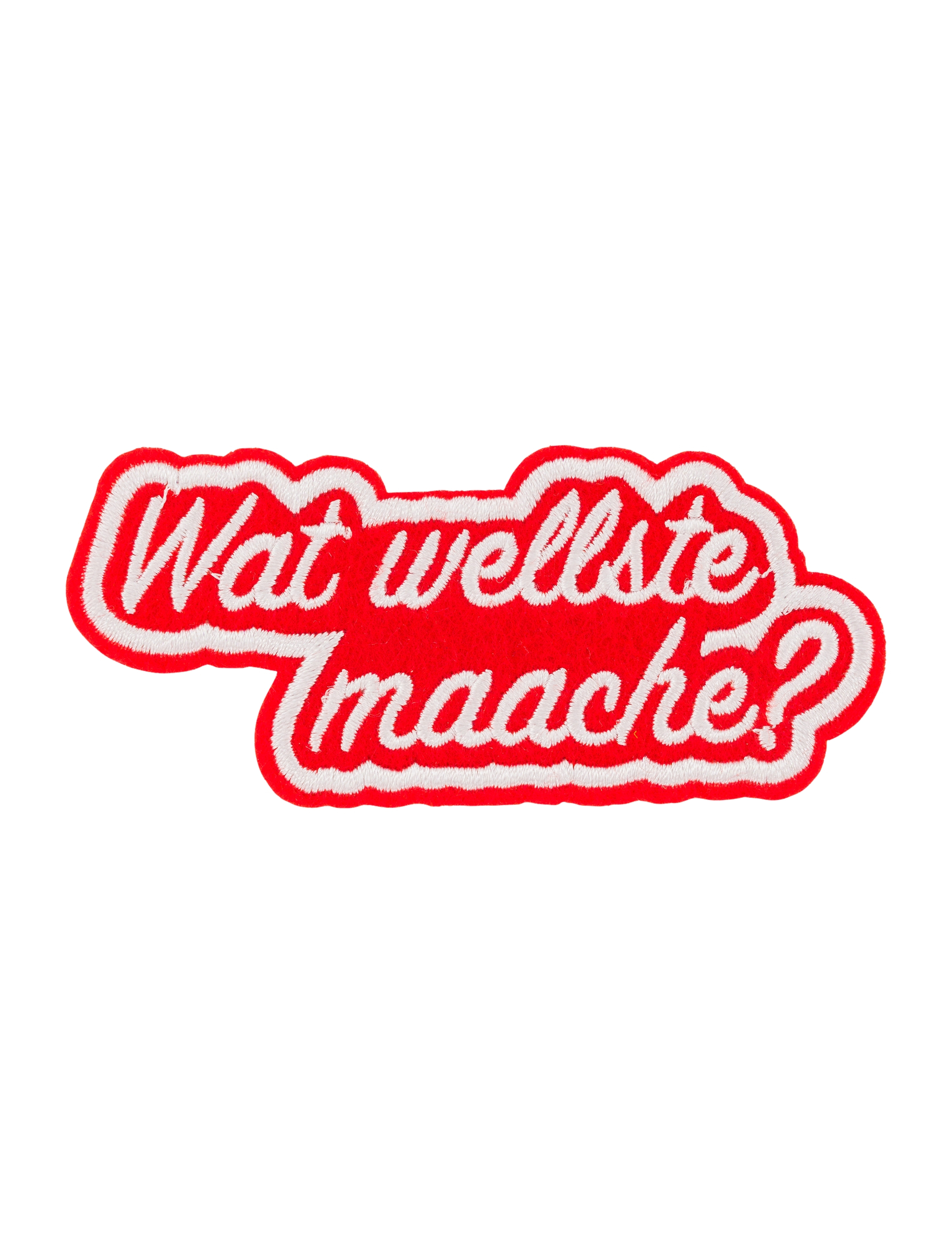 Bügelpatch Wat wellste maache? 9,5cm rot/weiß