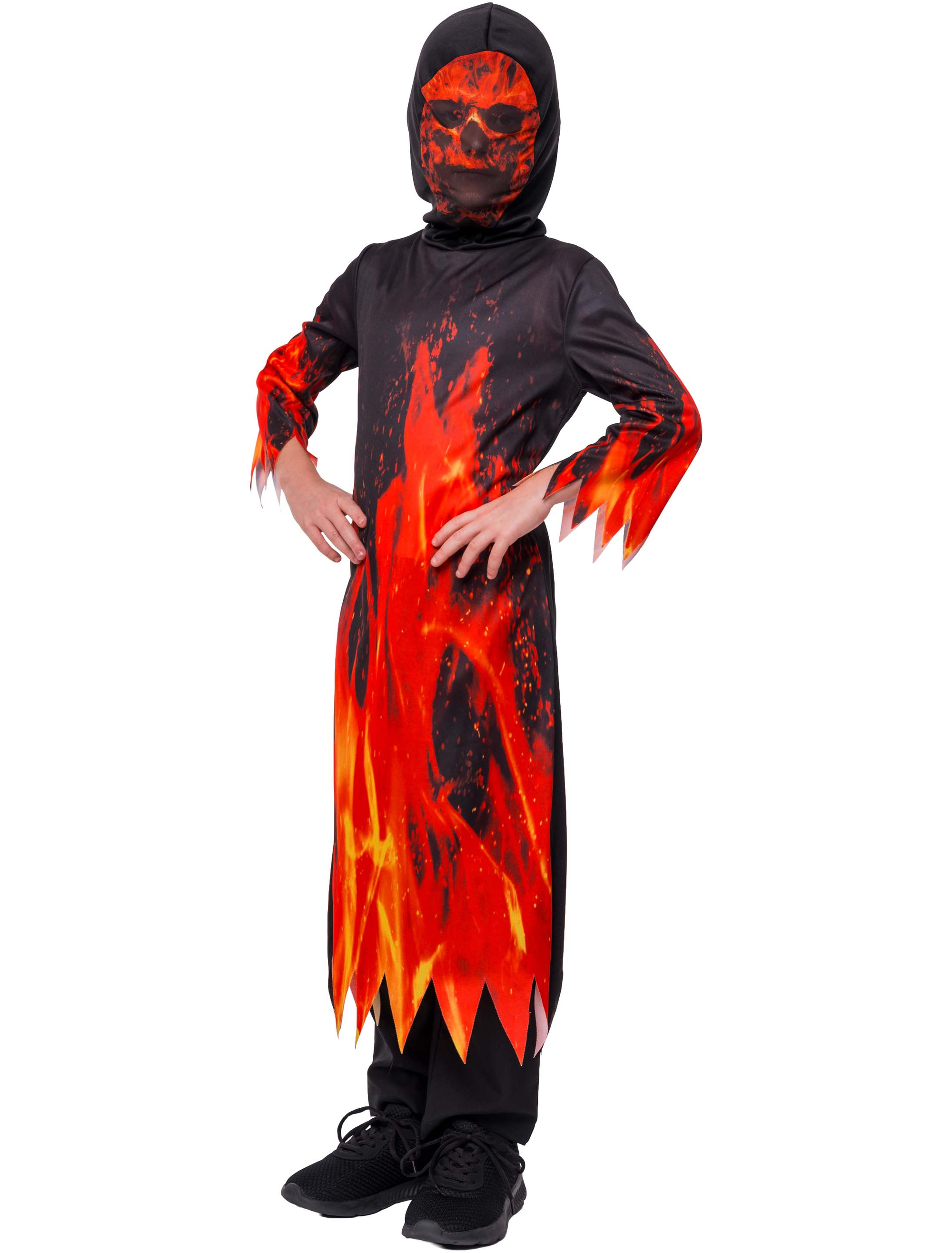 Kostüm Feuerteufel mit Kapuze Kinder schwarz/rot 116