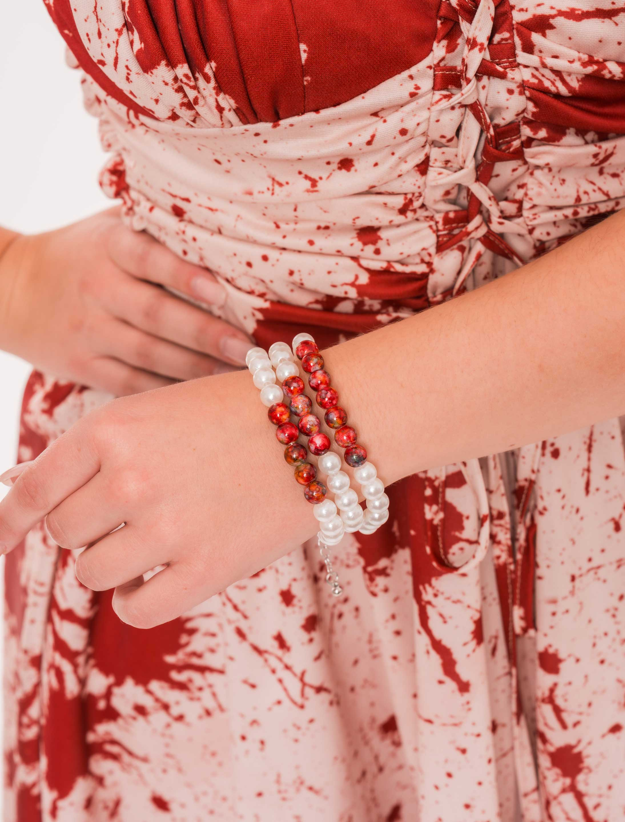 Armband Perlen blutig weiß/rot