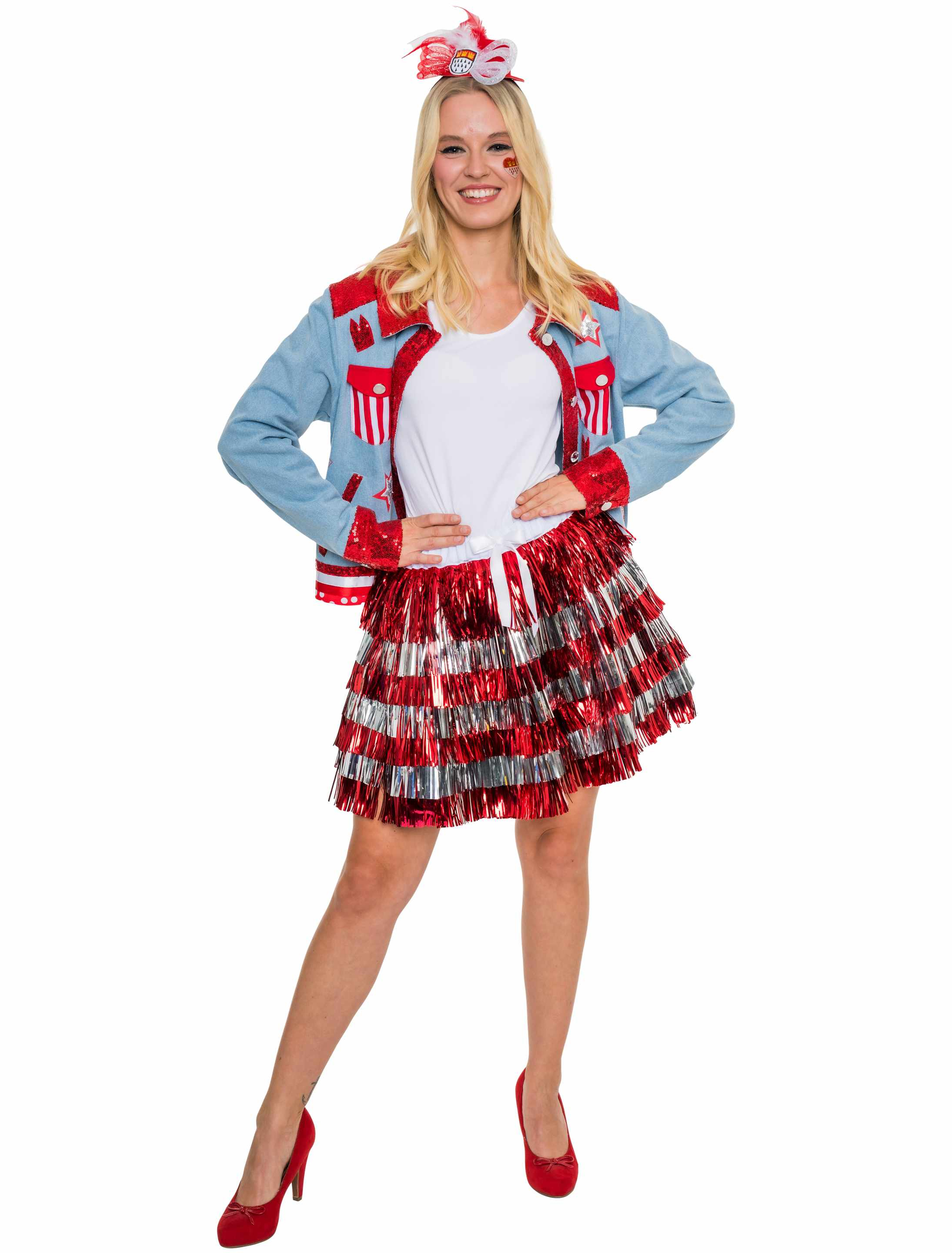Rock mit Lametta Gestreift Damen rot/silber L/XL