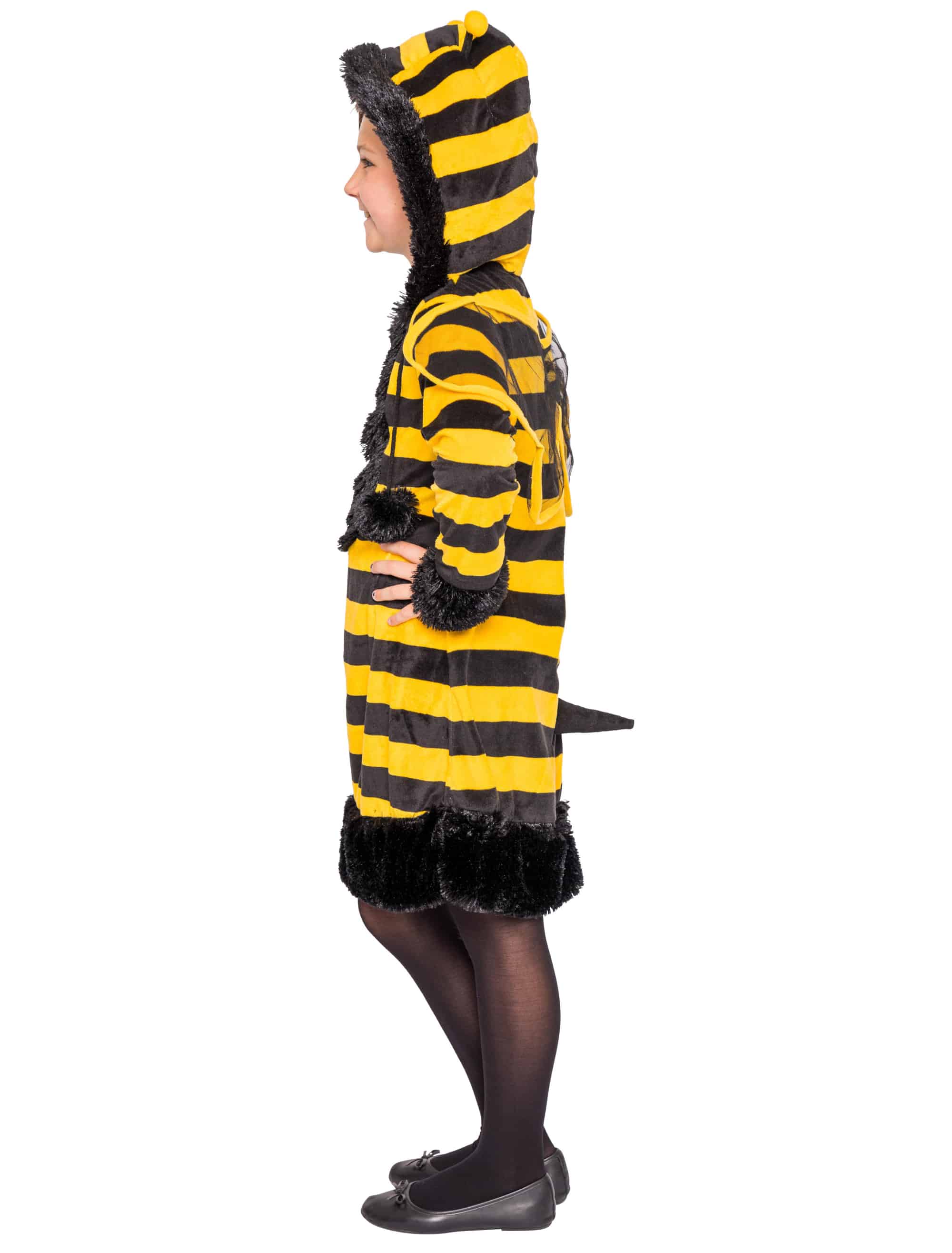 Kleid Plüsch Biene mit Kapuze Kinder schwarz/gelb 128