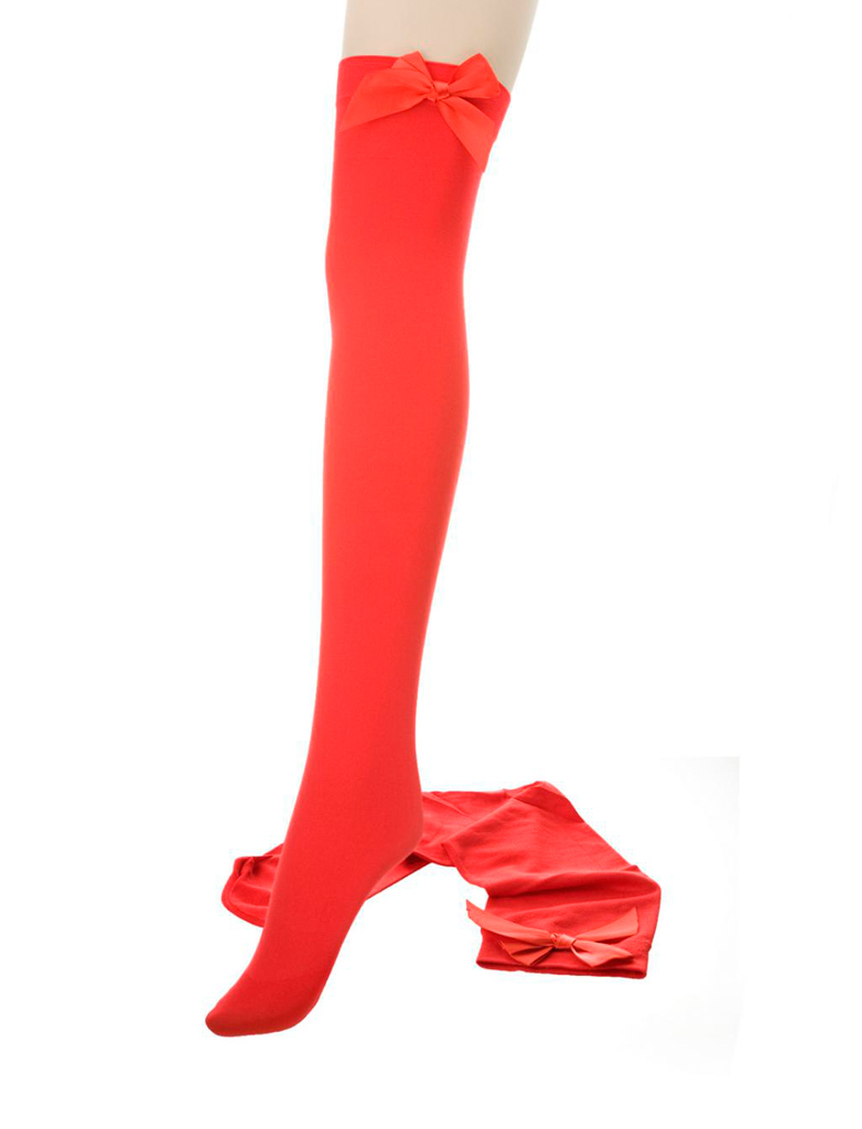Overknee Strümpfe mit Schleife Damen rot/rot one size