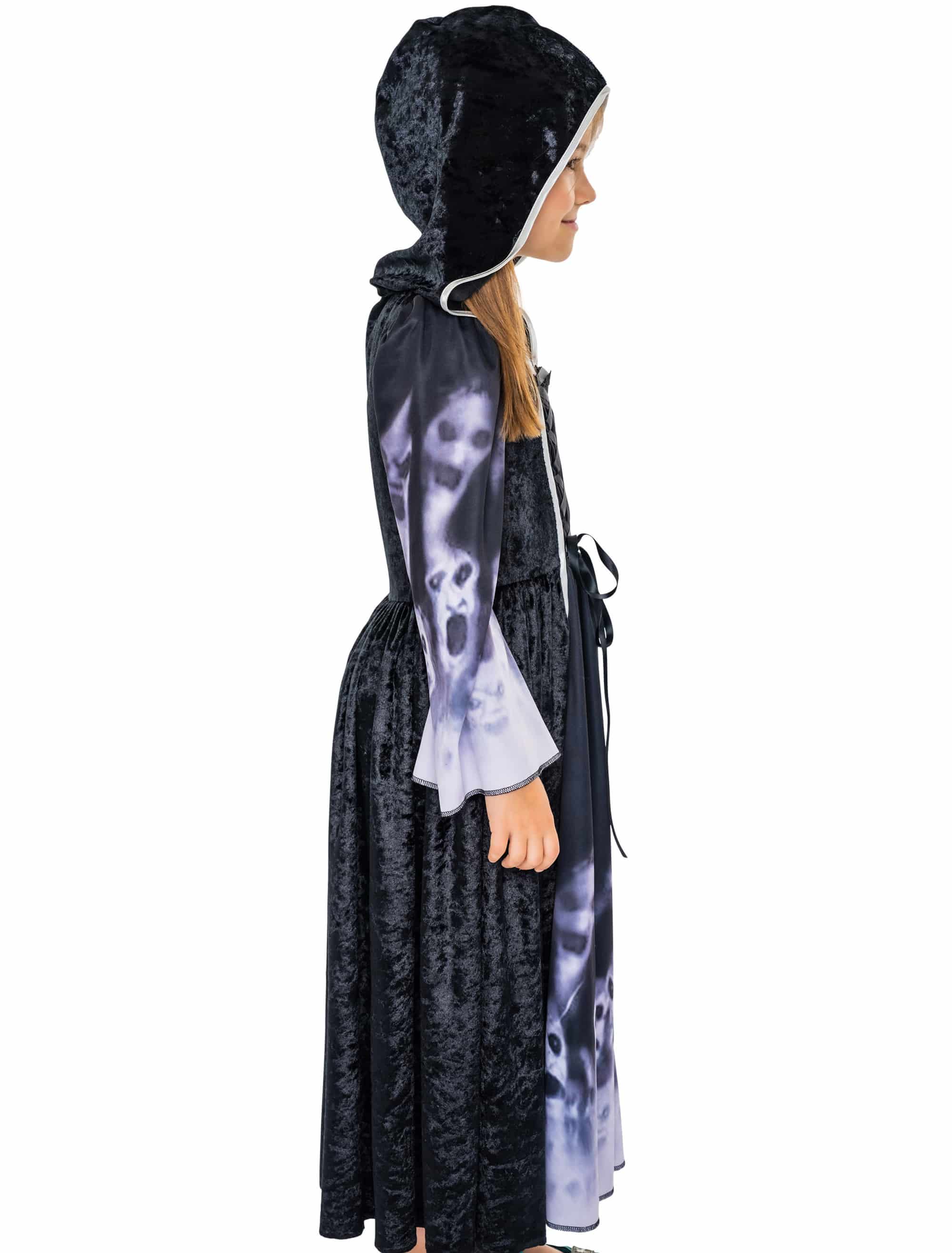 Kapuzenkleid mit Totenköpfen Mädchen schwarz 134