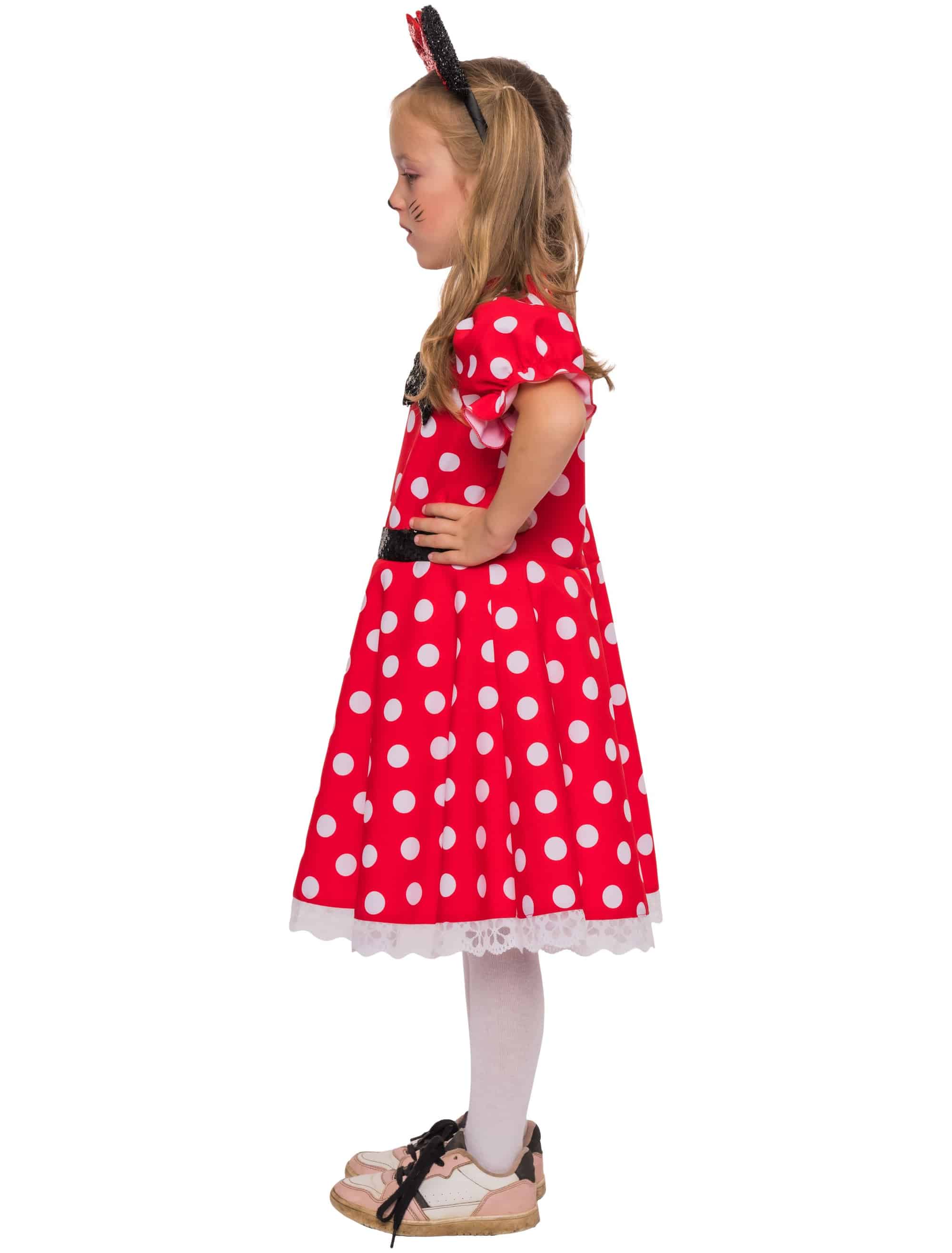 Kleid Mäuschen mit Schleife Kinder weiß/rot 140