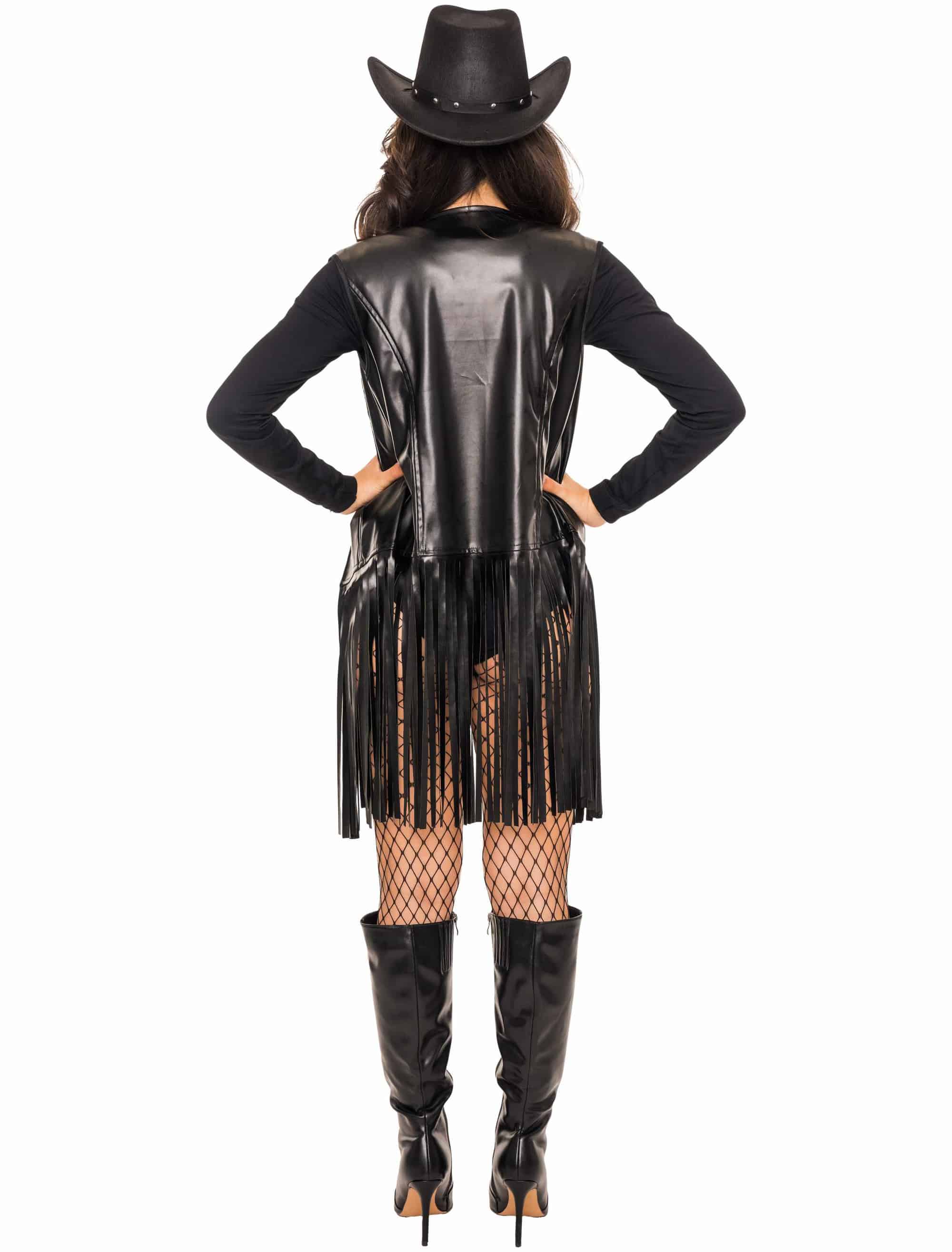 Weste mit langen Fransen Damen schwarz S/M