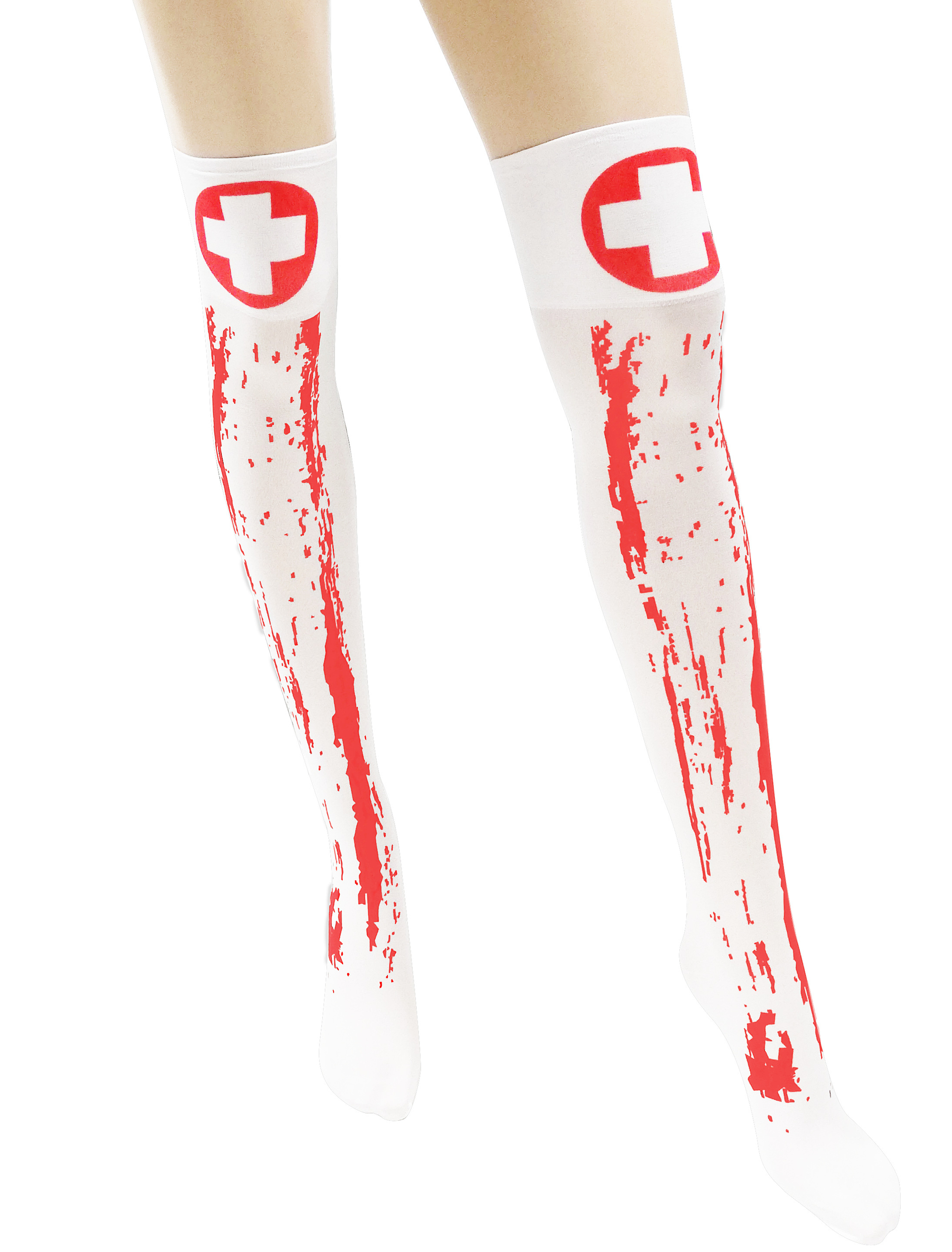 Overknees weiß mit Kreuz blutig