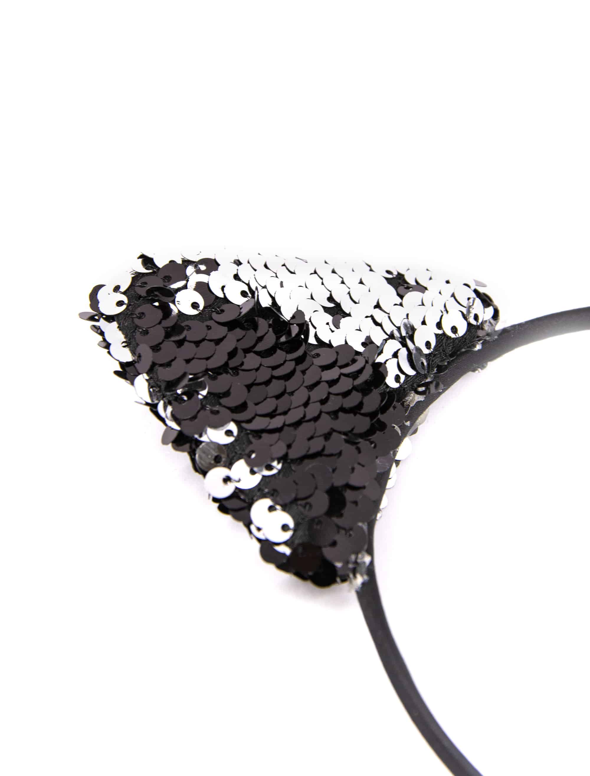 Haarreif Katzenohren Glitzer Damen schwarz/silber