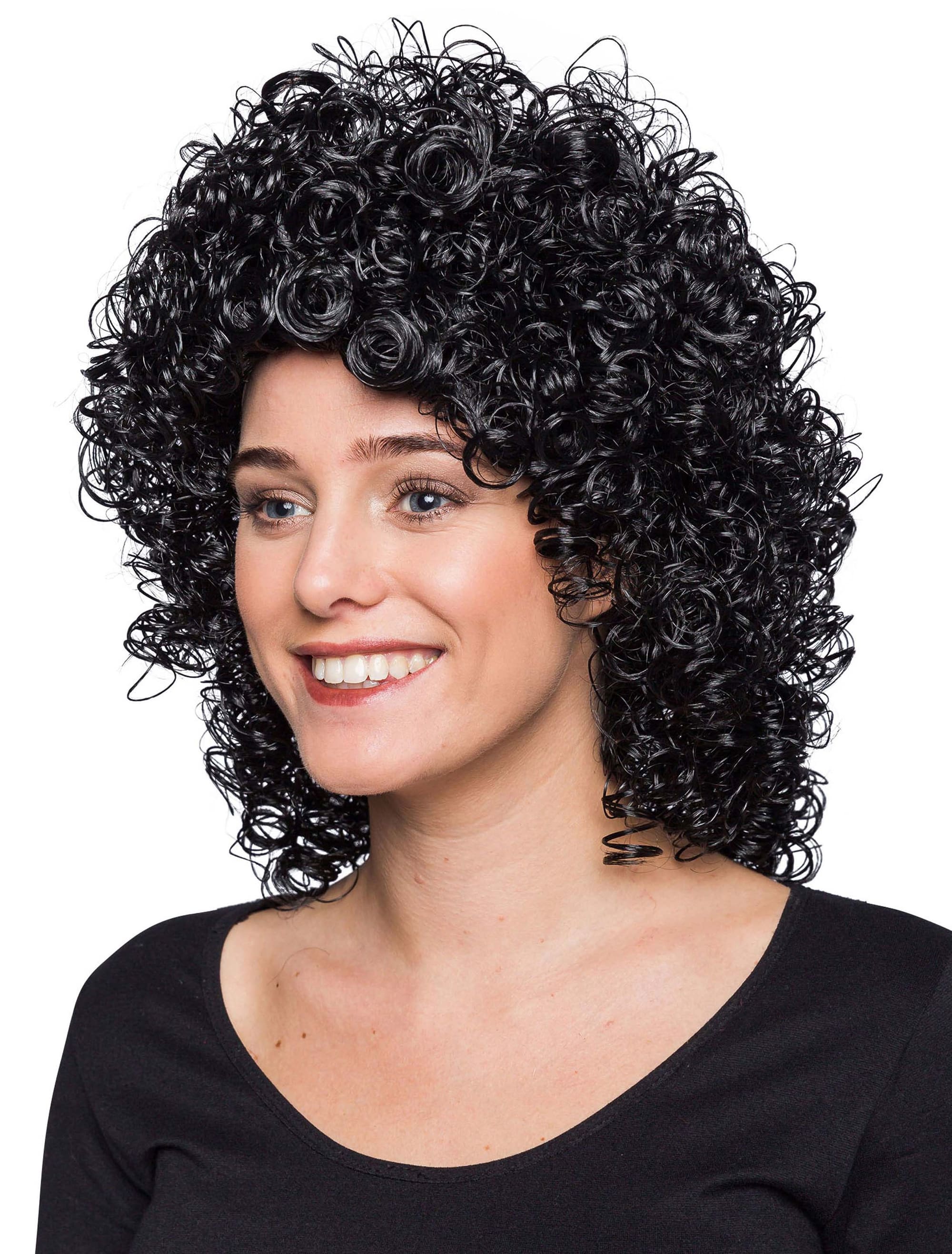 Perücke mittelang wilde Locken schwarz one size