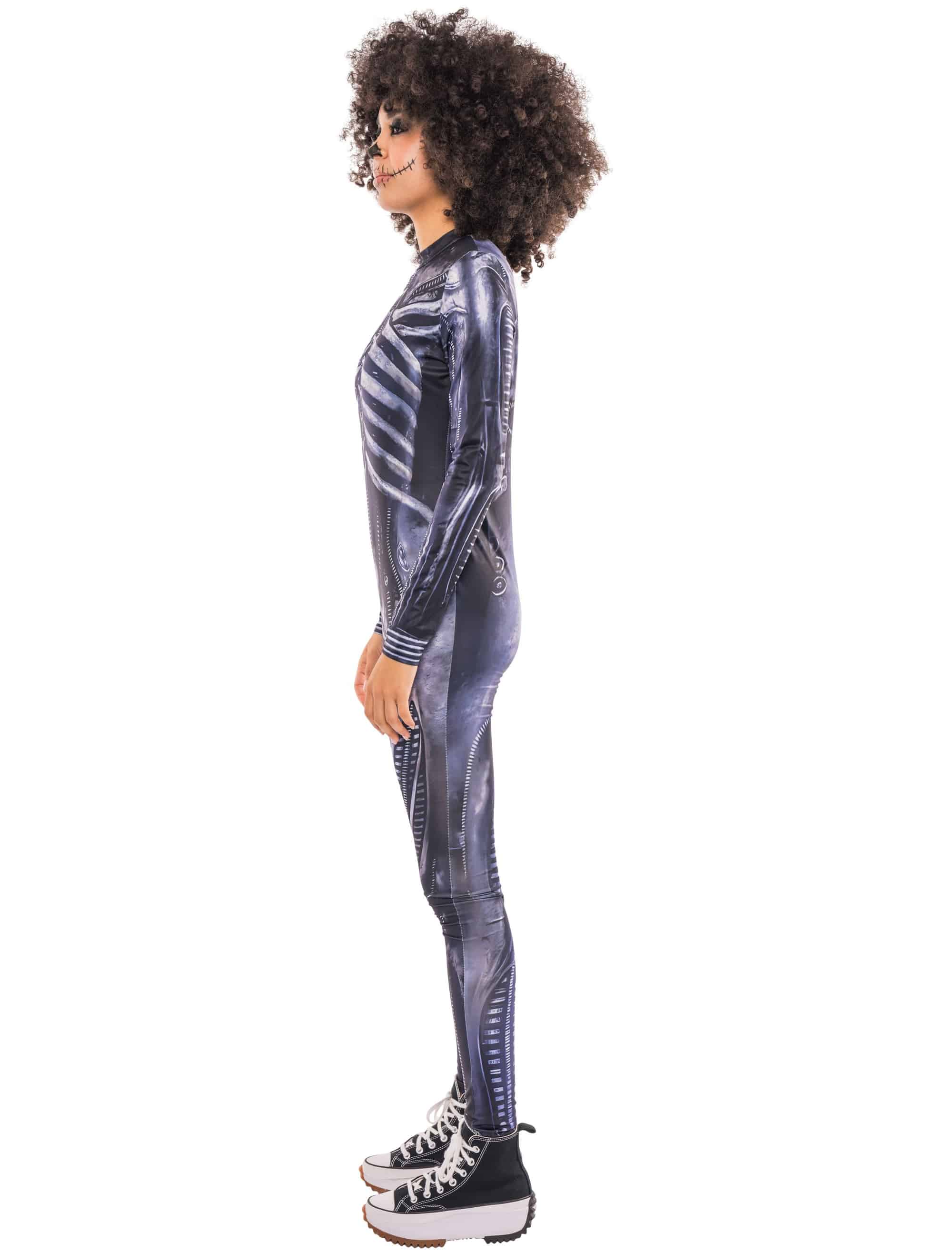Jumpsuit Skelett Print Damen schwarz/weiß S/M