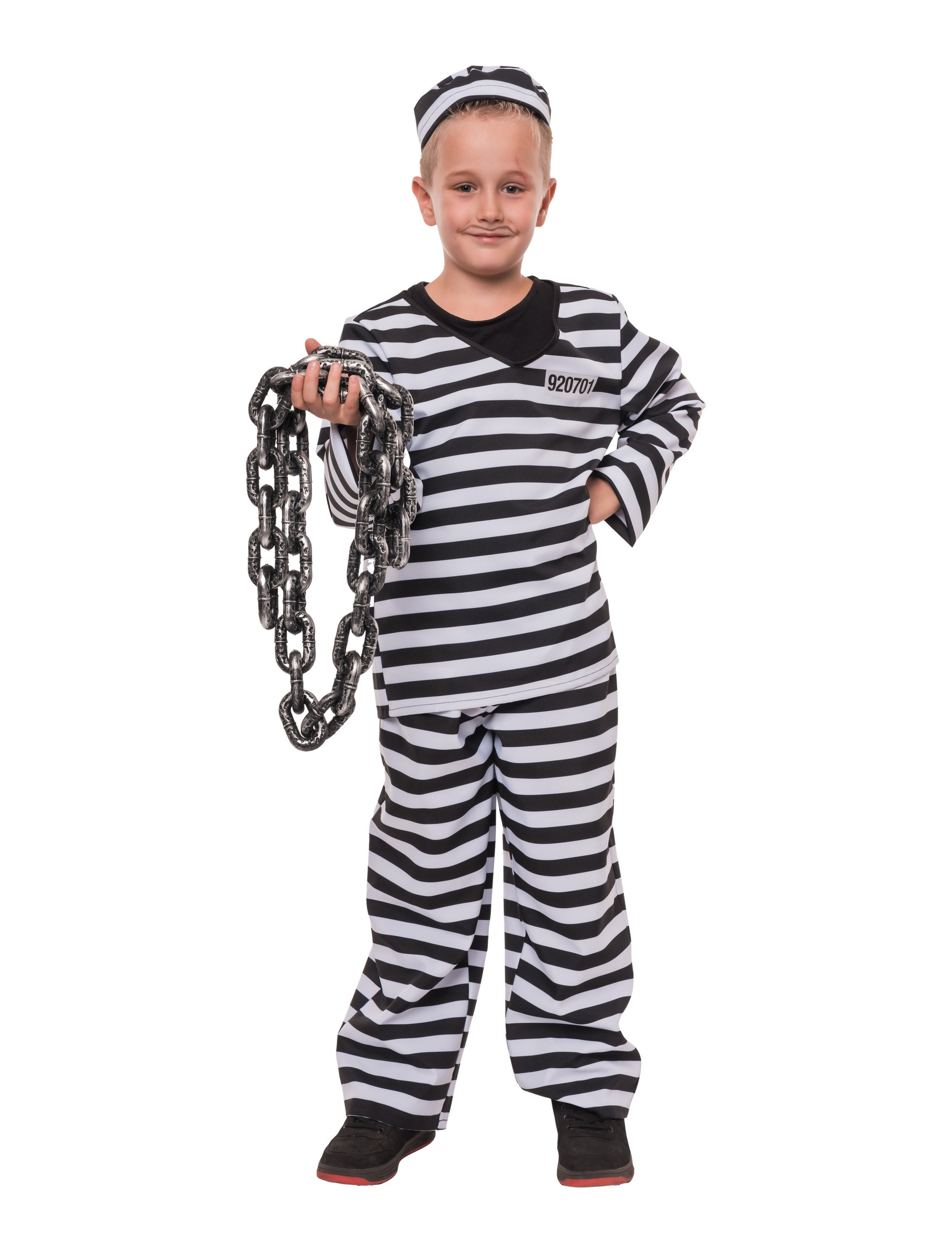 Kostüm Sträfling 3-tlg. Kinder schwarz/weiß 116