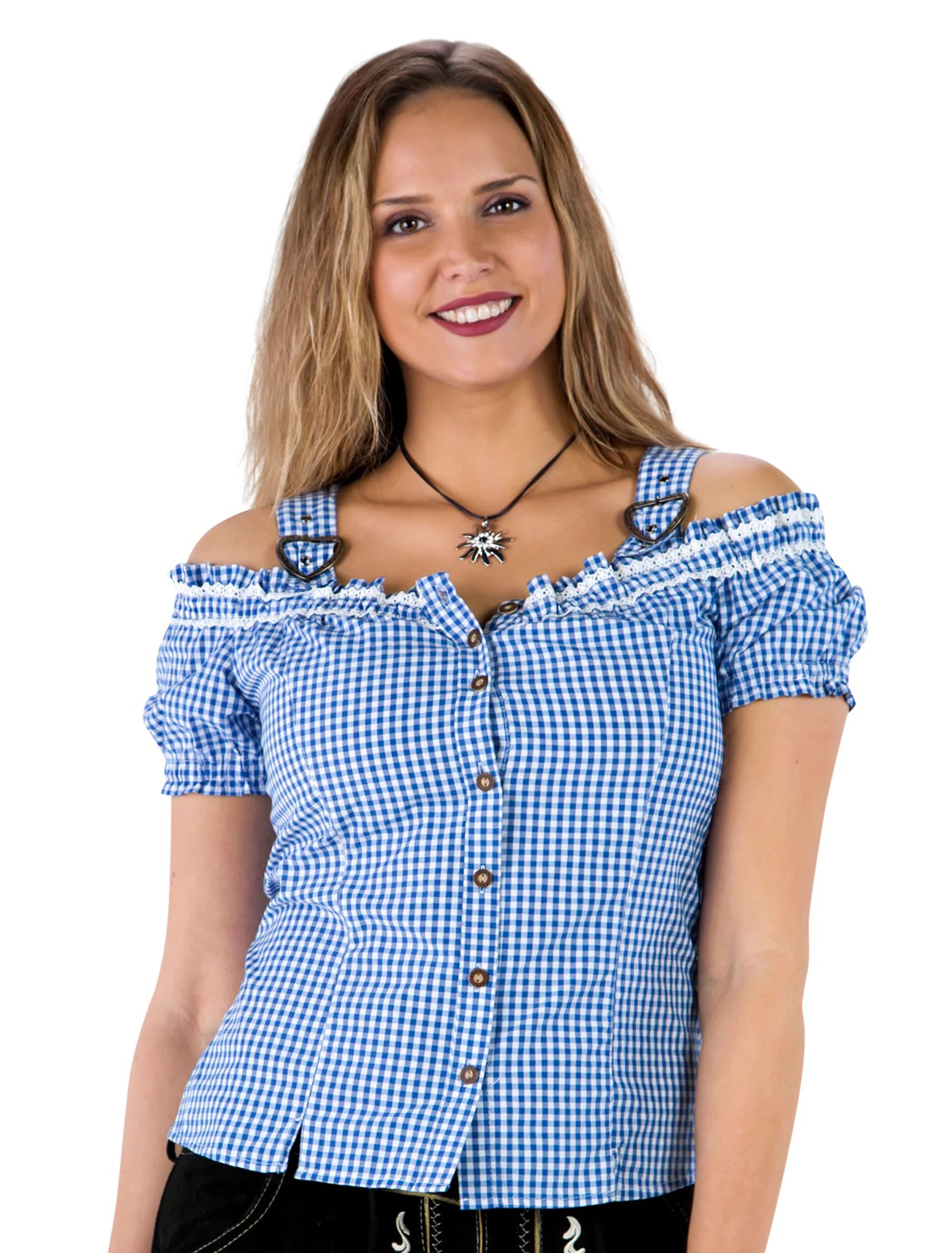 Trachtenbluse mit Trägern Damen blau/weiß 40