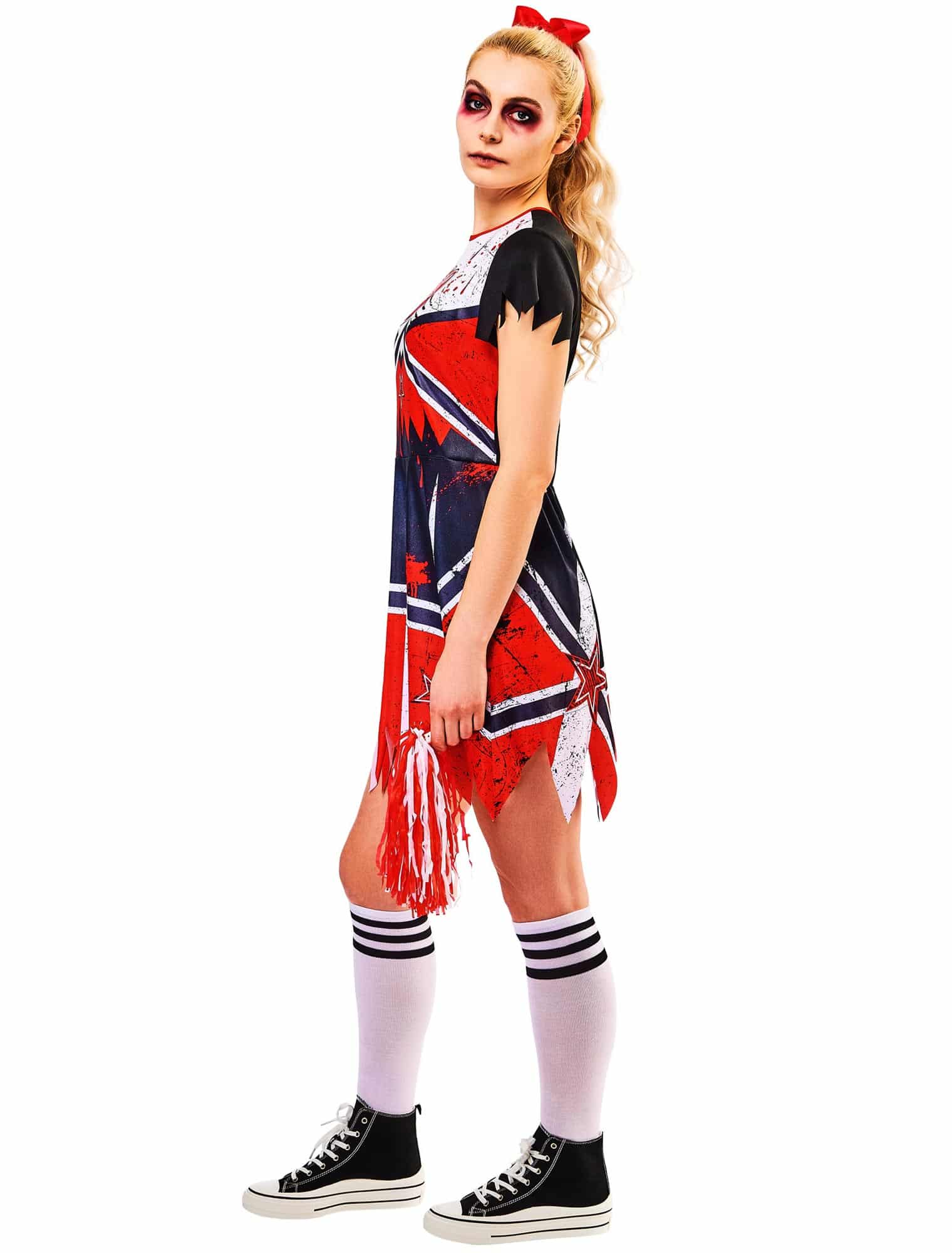 Kleid Zombie Cheerleader 2-tlg. Damen schwarz/weiß/rot L