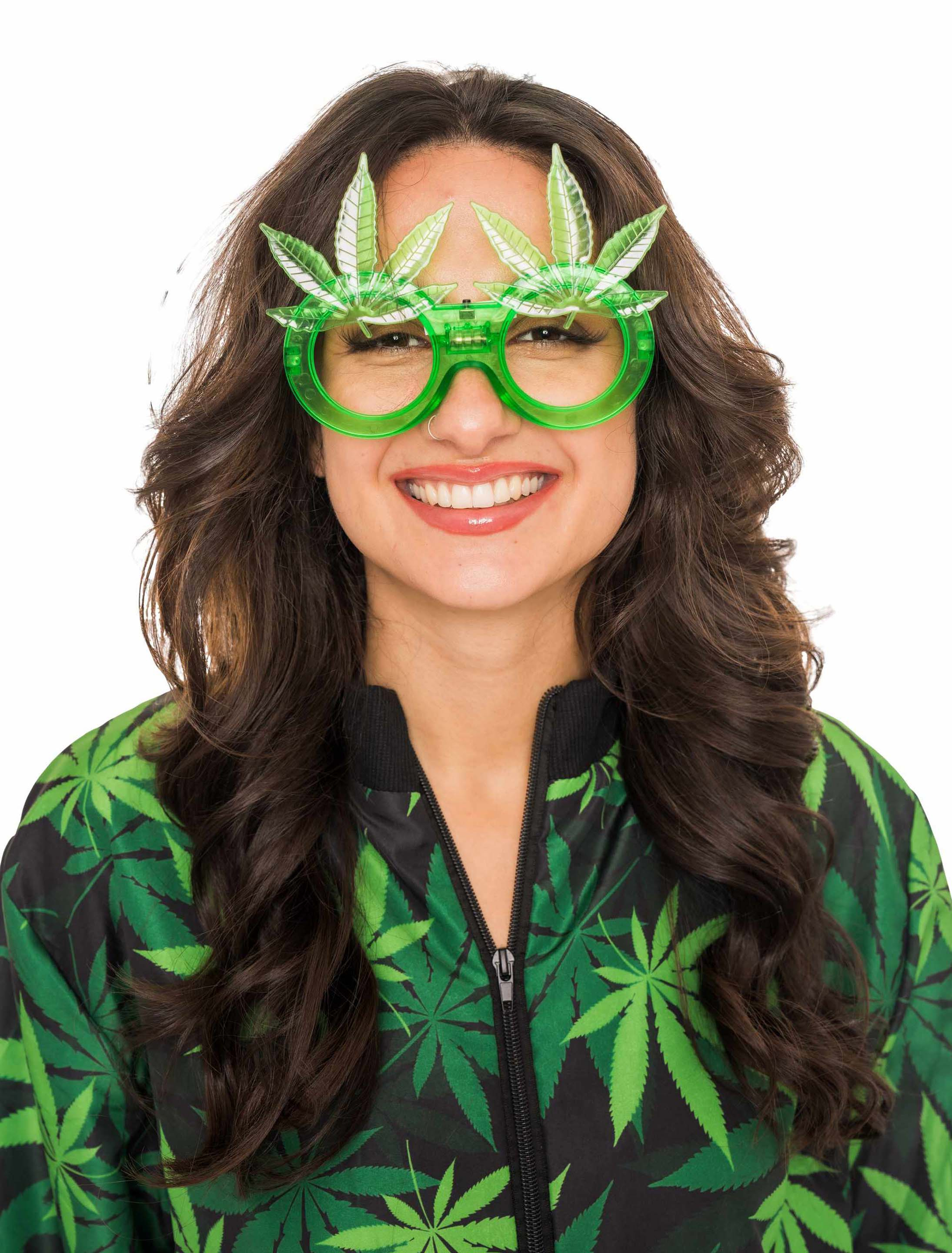 LED Brille Cannabis neongrün