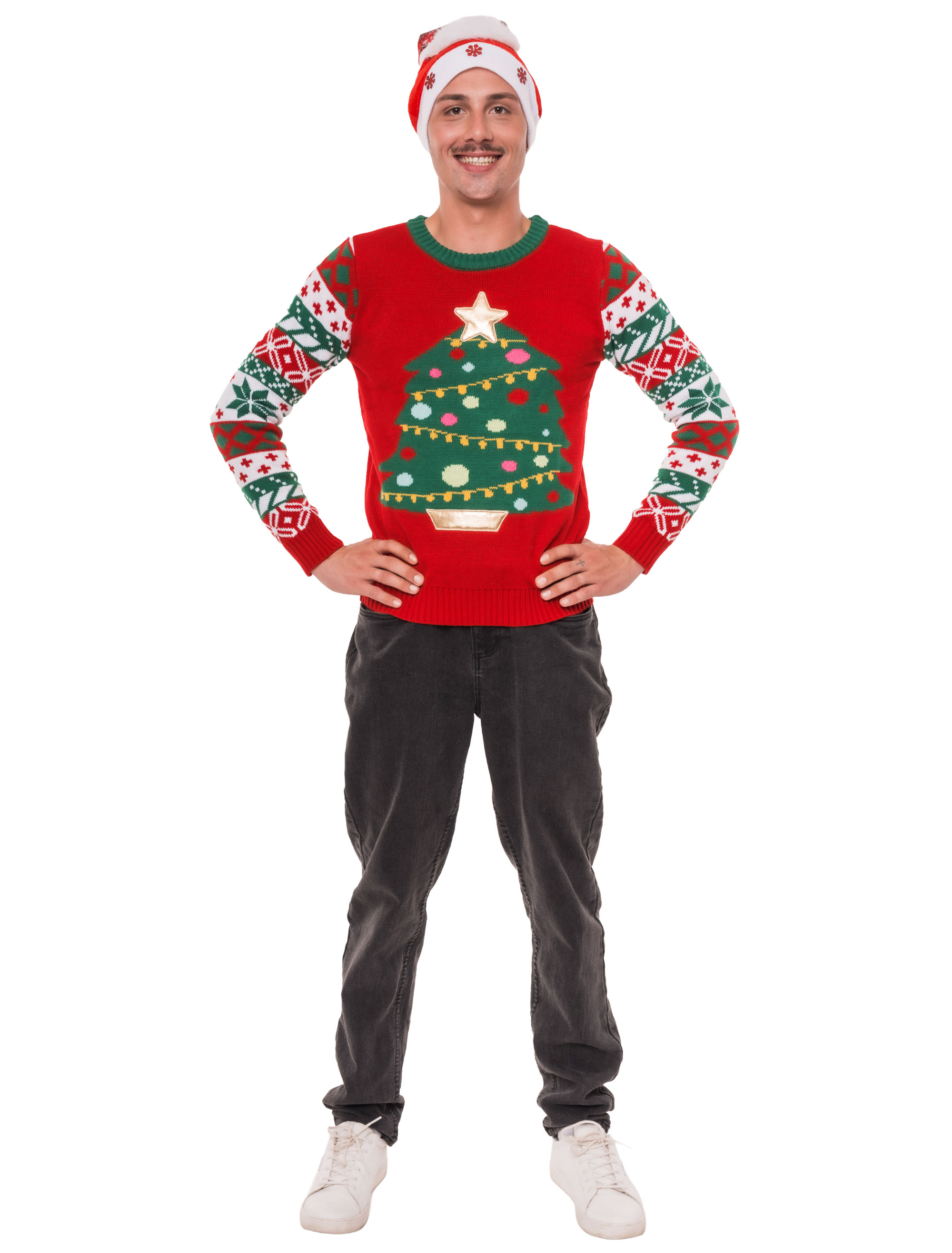 Strickpullover Weihnachtsbaum bunt S