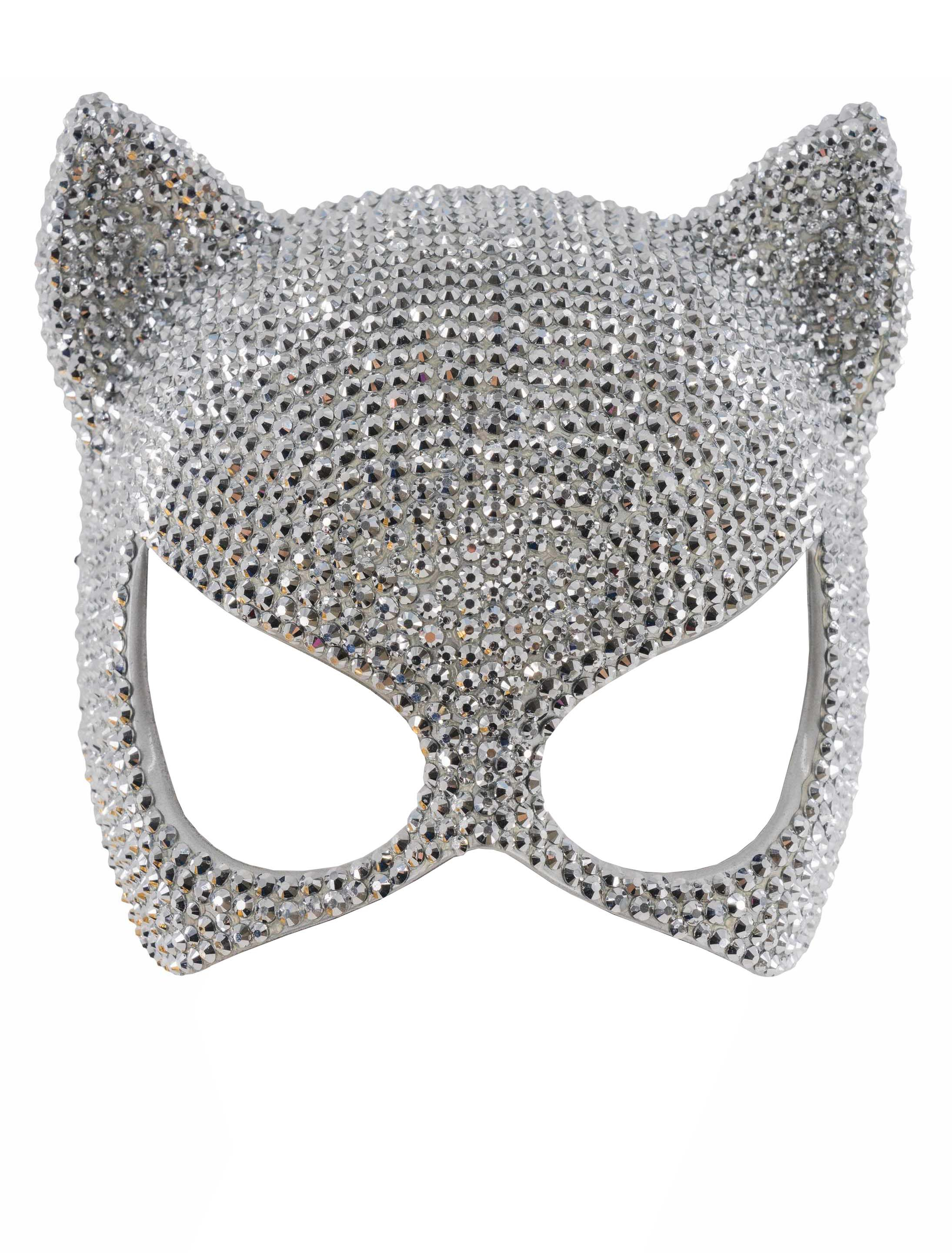 Maske Katze aus Strass silber